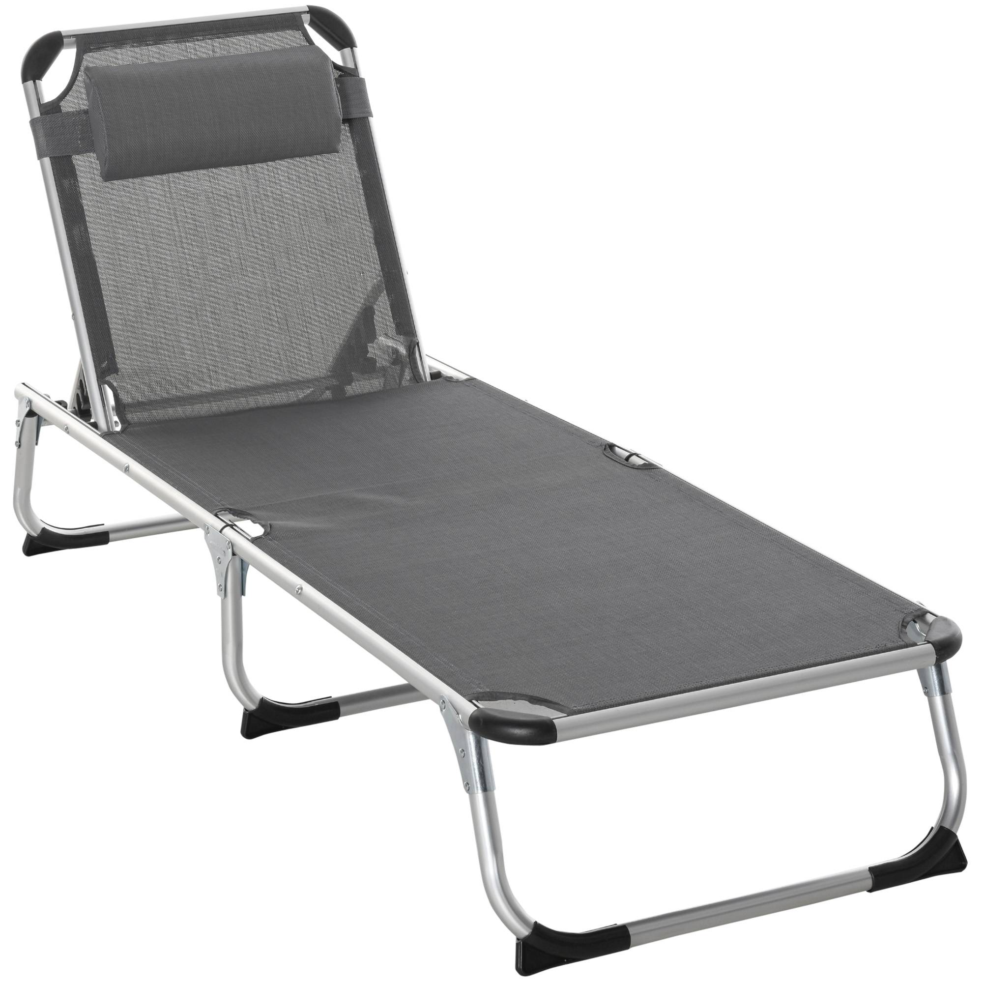 Chaise Longue Pliable Aluminium Jardin Dossier Inclinable Têtière 165x60cm Gris - ComfortXL Outdoor Living - Image 2