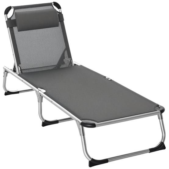 Chaise Longue Pliable Aluminium Jardin Dossier Inclinable Têtière 165x60cm Gris - ComfortXL Outdoor Living - Image 1