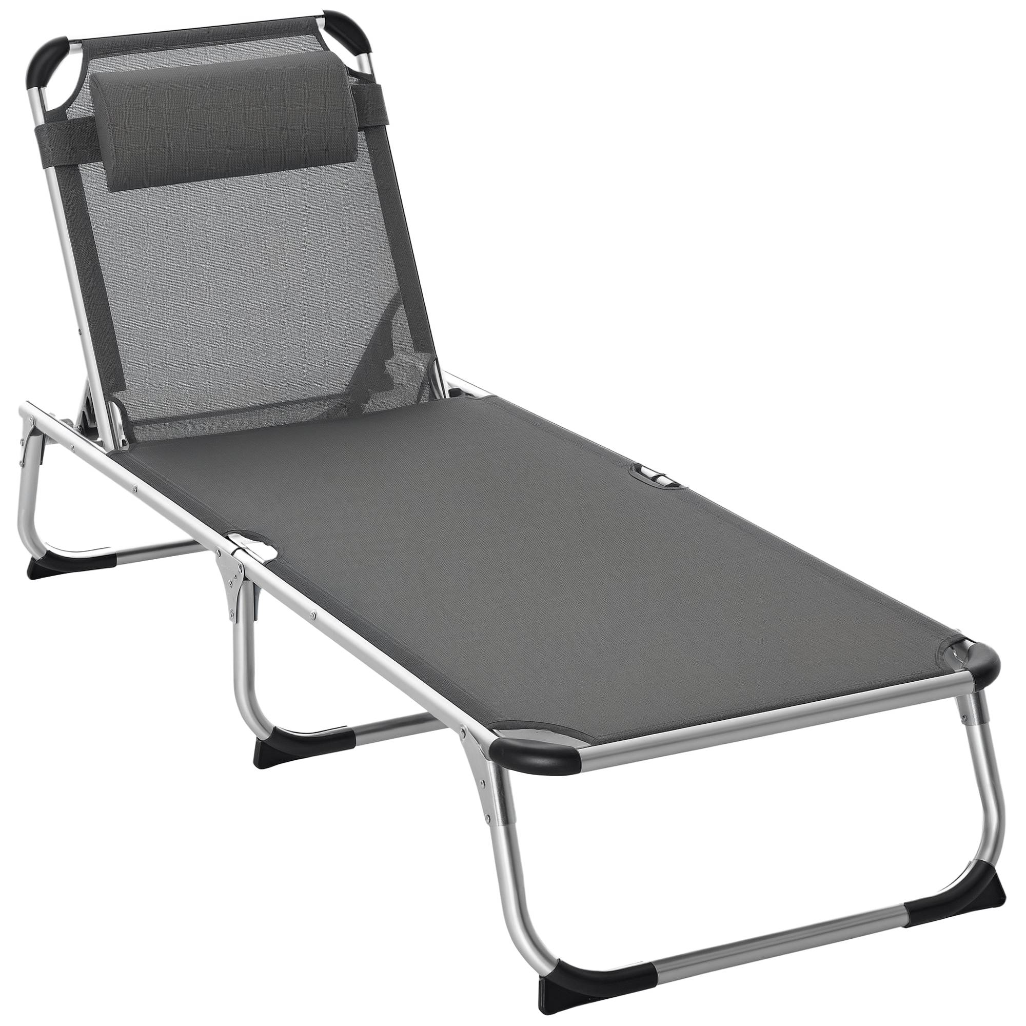 Chaise Longue Pliable Aluminium Jardin Dossier Inclinable Têtière 165x60cm Gris - ComfortXL Outdoor Living - Image 1