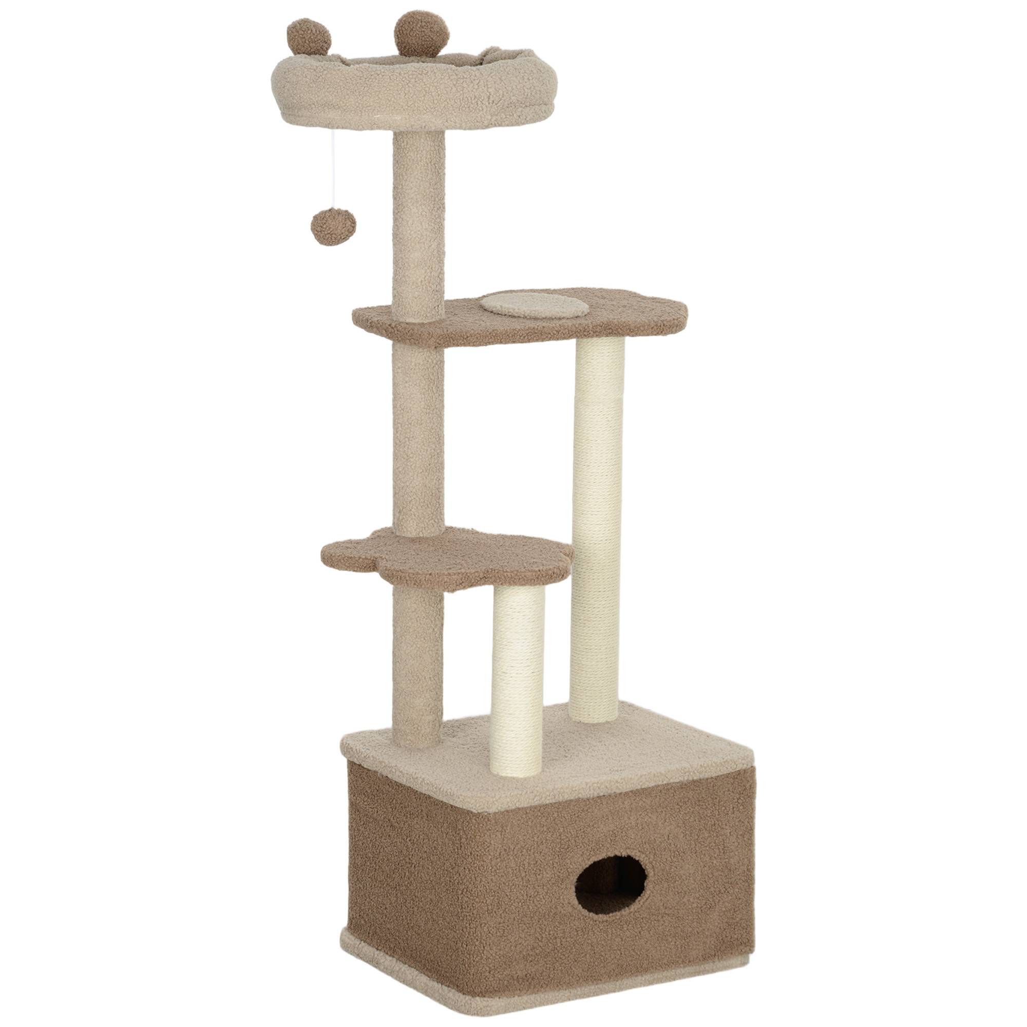 Arbre à Chat Design en Bois Cachemire avec Niche et Griffoir en Jute 133 cm Café - ComfortXL Outdoor Living - Image 2