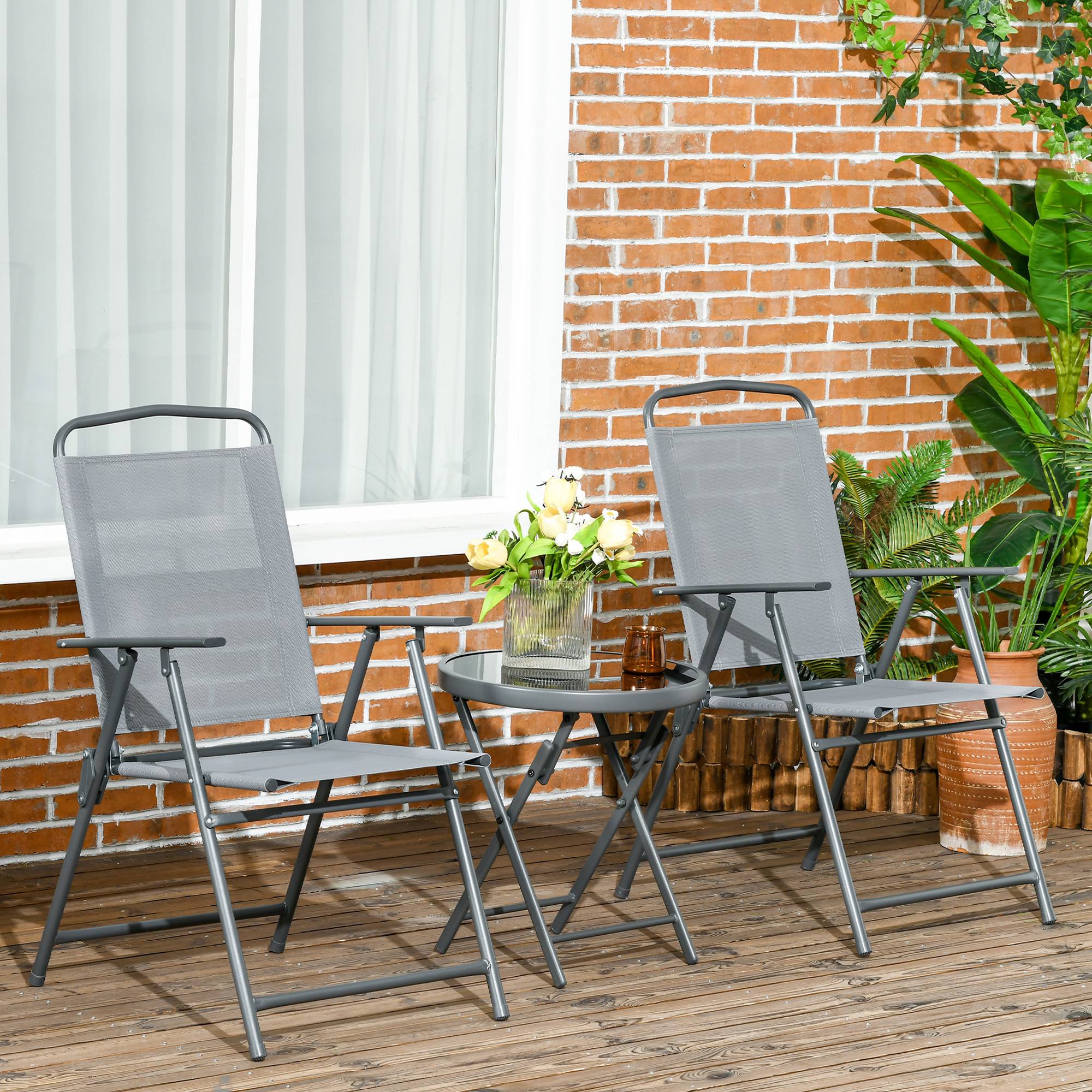 Ensemble jardin 3 pcs, 2 chaises 53,5x64x93 cm et table basse Ø45x50 cm métal gris clair - Image 3