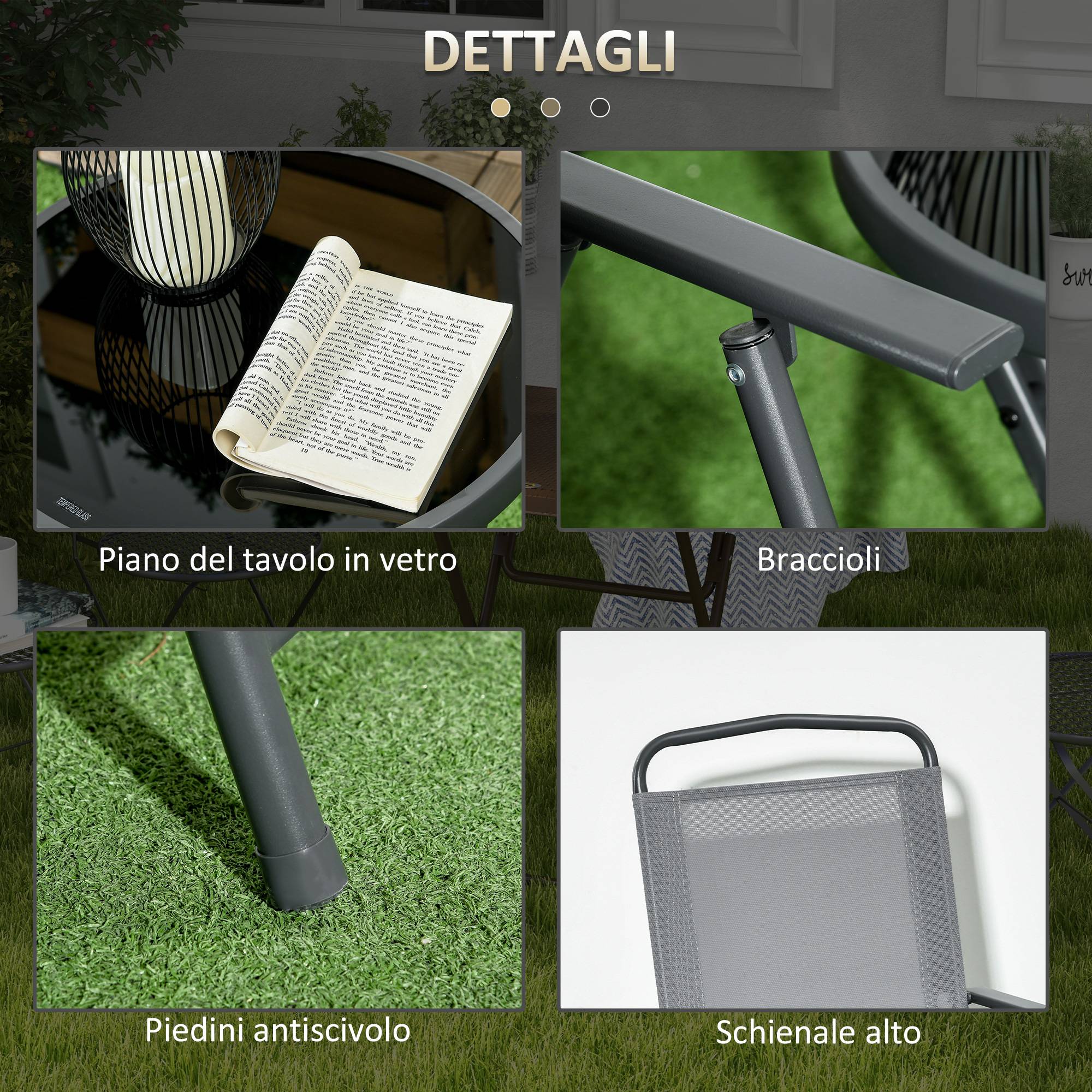 Ensemble jardin 3 pcs, 2 chaises 53,5x64x93 cm et table basse Ø45x50 cm métal gris clair - Image 9