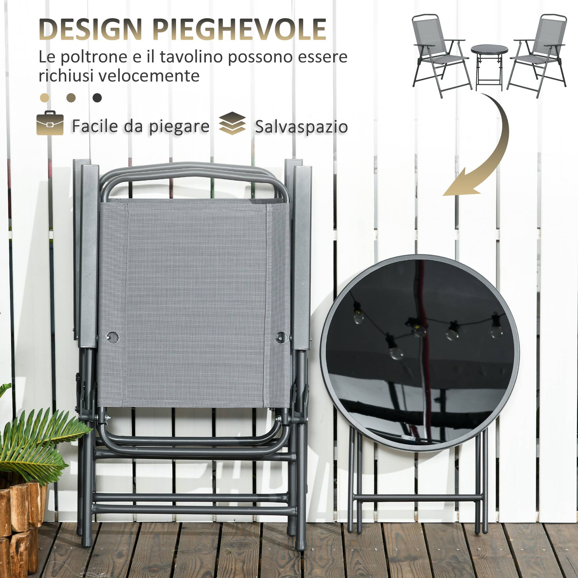 Ensemble jardin 3 pcs, 2 chaises 53,5x64x93 cm et table basse Ø45x50 cm métal gris clair - Image 6