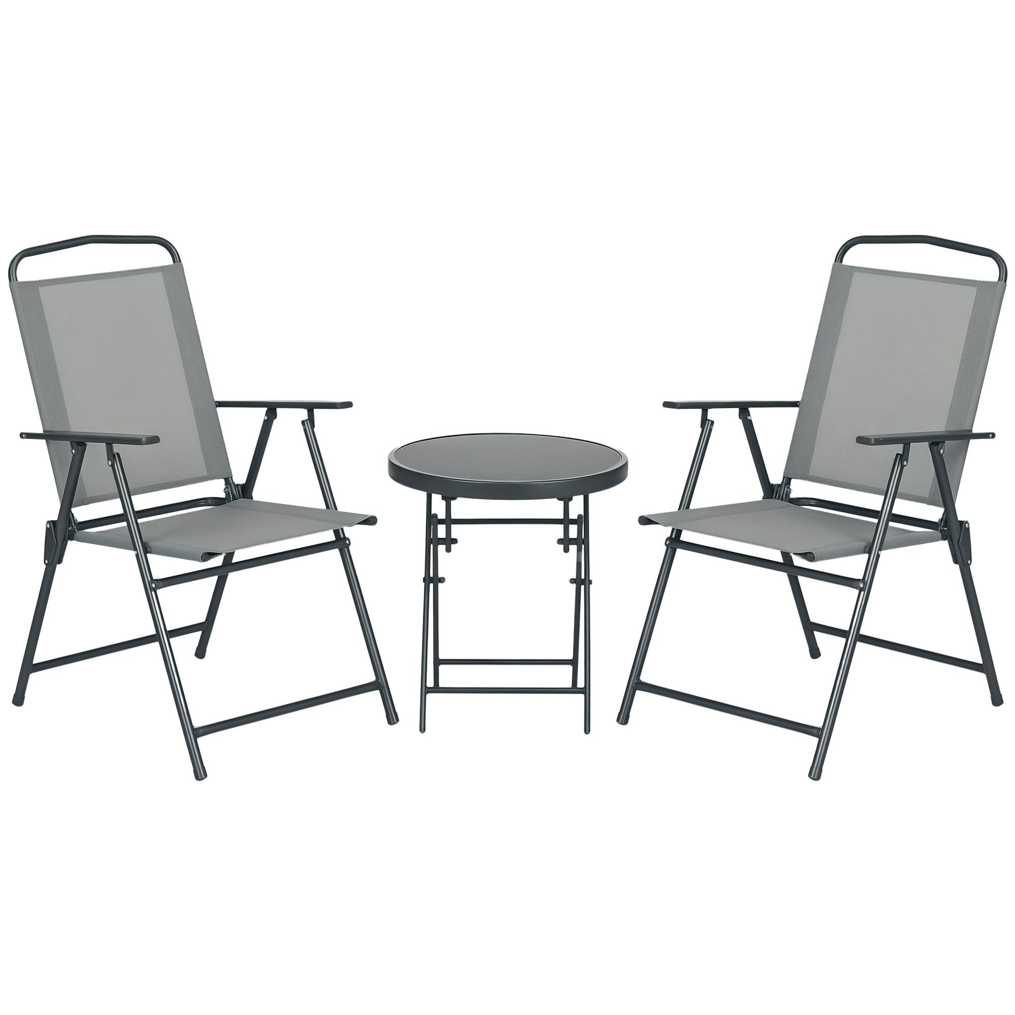 Ensemble jardin 3 pcs, 2 chaises 53,5x64x93 cm et table basse Ø45x50 cm métal gris clair - Image 1