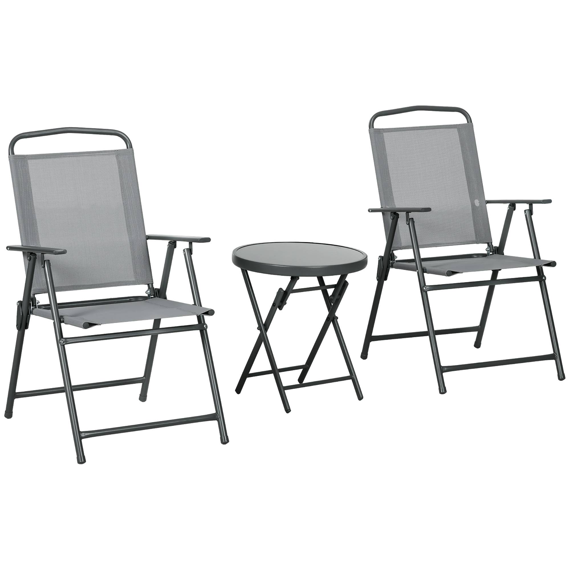 Ensemble jardin 3 pcs, 2 chaises 53,5x64x93 cm et table basse Ø45x50 cm métal gris clair - Image 2