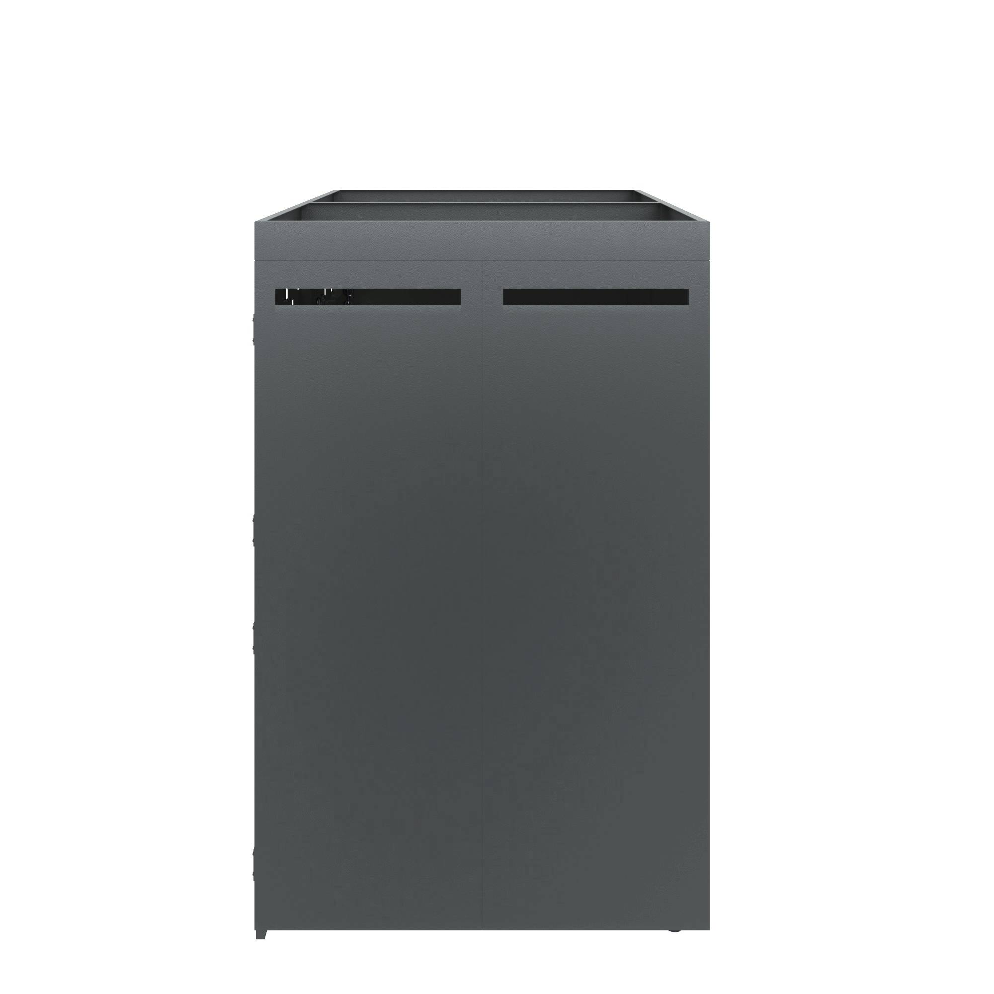 PANGIVO - Coffre de rangement pour poubelles 2 compartiments, métal, gris avec toit végétal, 132 x 80 x 125 cm - PANGIVO - Image 10