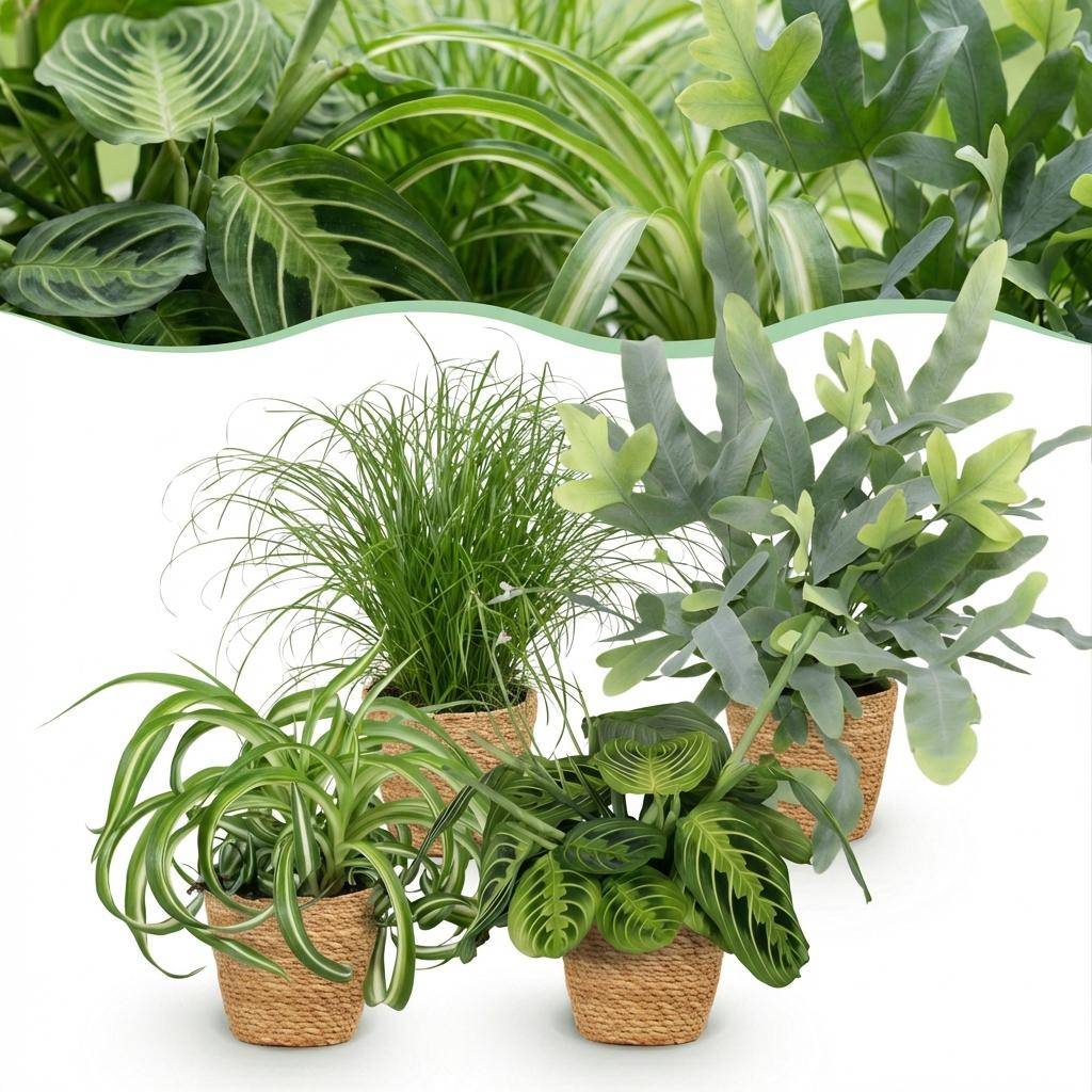 Chlorophytum - Cyperus - Phlebodium - Marantha - Pet-friendly - Pot de 12cm - Hauteur 25cm - Panier - Plantes d'intérieur