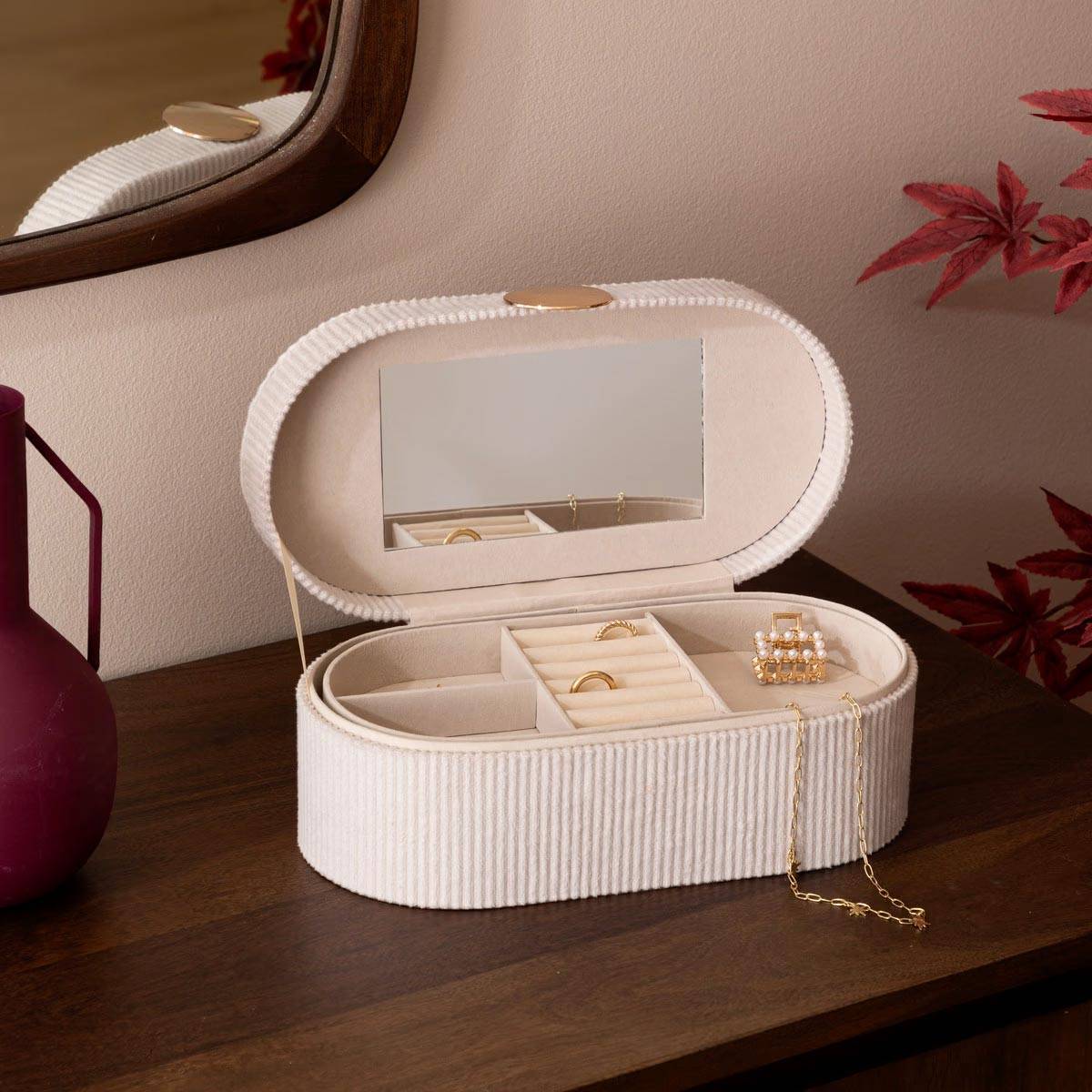 Boîte à Bijoux en Velours "Enya" 25cm Beige - Image 5