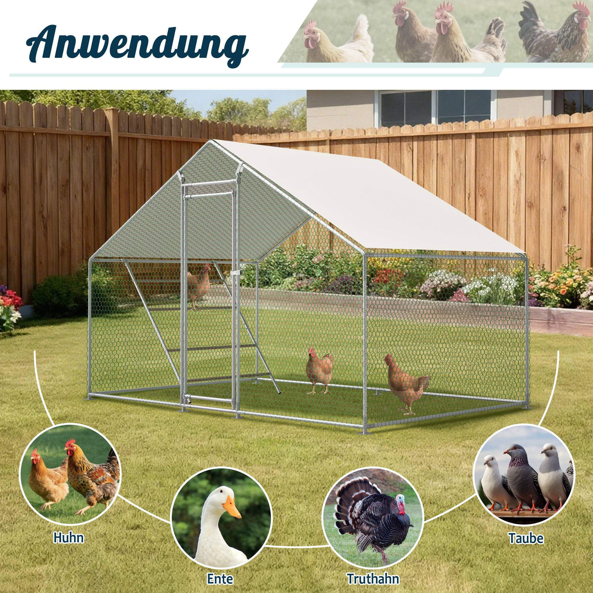 Enclos poulailler acier galvanisé 6.06m² pour poules bâche anti-UV et échelle 3x2x2m gris - ComfortXL Outdoor Living - Image 5