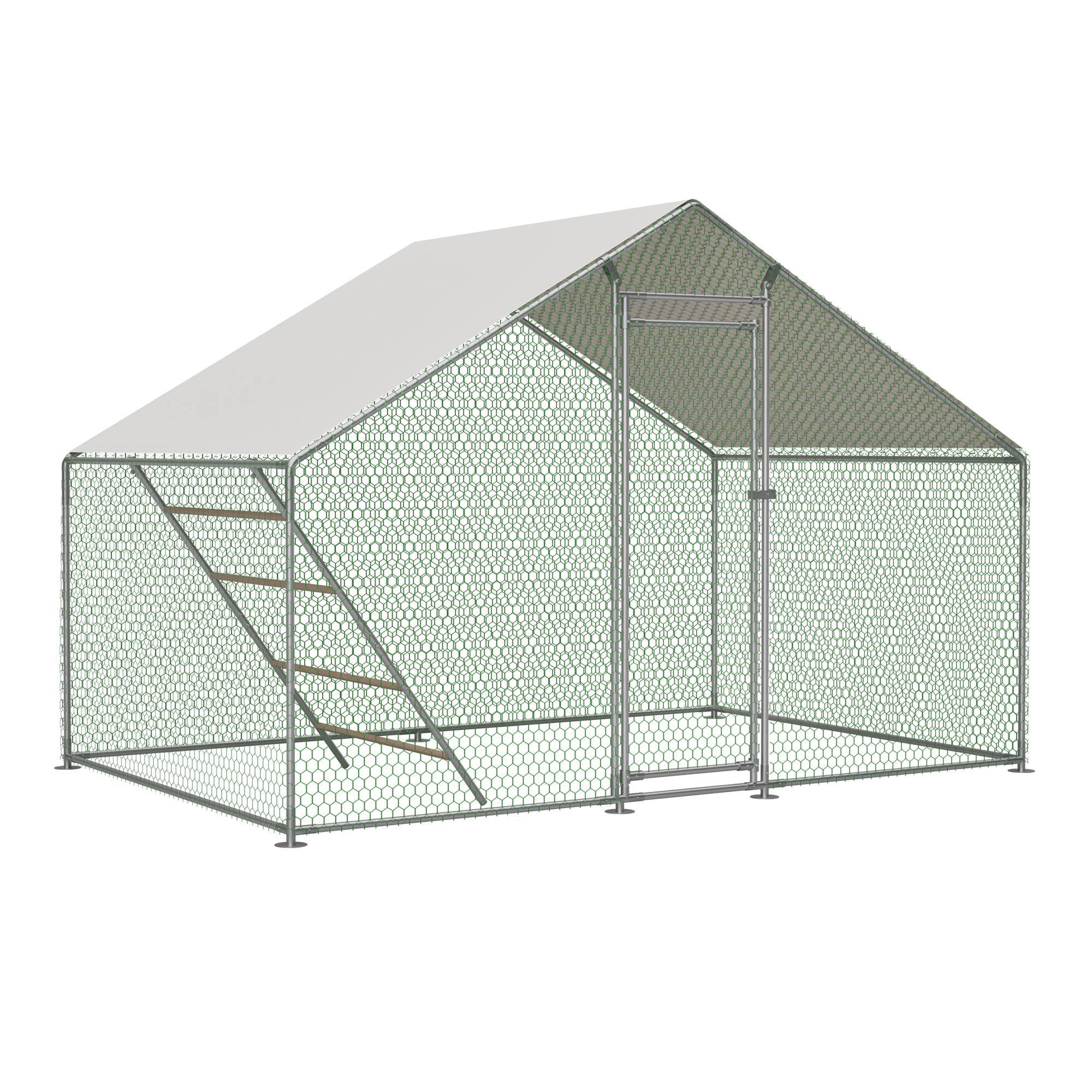 Enclos poulailler acier galvanisé 6.06m² pour poules bâche anti-UV et échelle 3x2x2m gris - ComfortXL Outdoor Living - Image 2