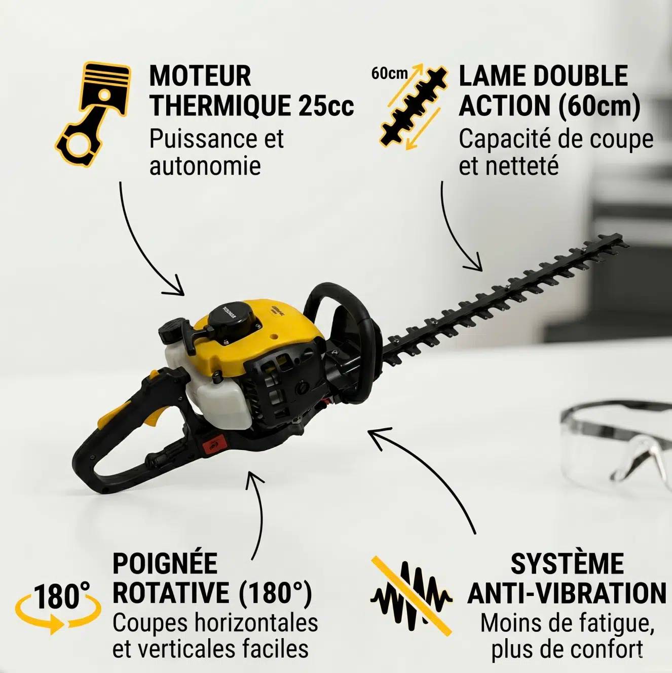 Nemura - Taille-Haies Thermique 25cc NEMURA - Coupe de 60cm - Poignée Inclinable - Image 2