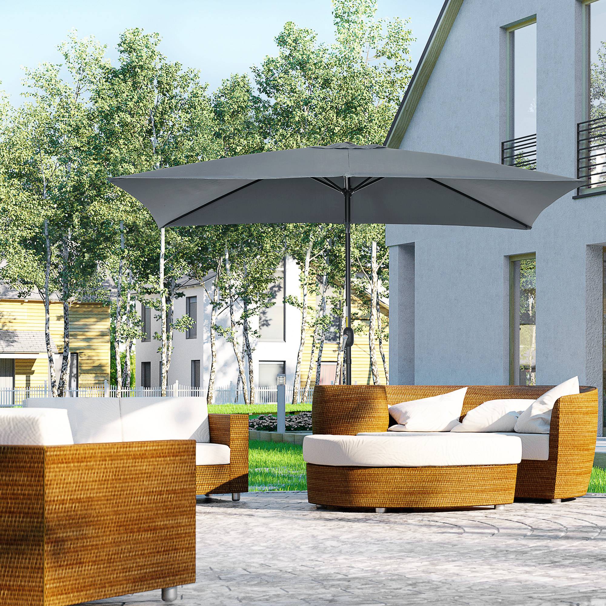 Parasol inclinable rectangulaire aluminium polyester haute densité 3 x 2 m gris foncé - Image 3