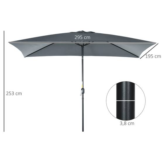 Parasol inclinable rectangulaire aluminium polyester haute densité 3 x 2 m gris foncé - Image 5