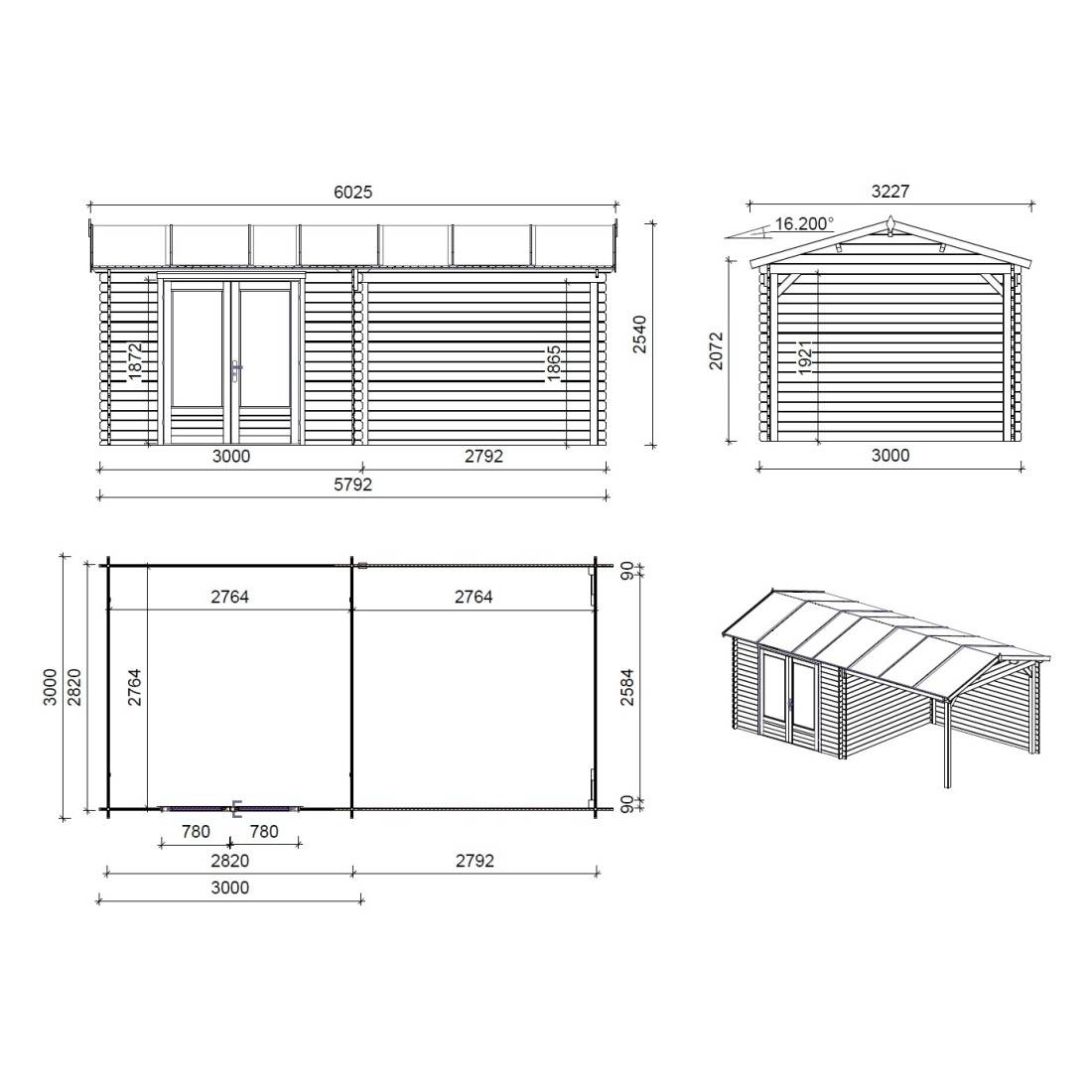 Altanka - Abri de jardin en bois - 17.4m2 - 5.79x3m - Ep. 28mm - Couleur: naturel - DOM640 - ALTANKA - Image 2
