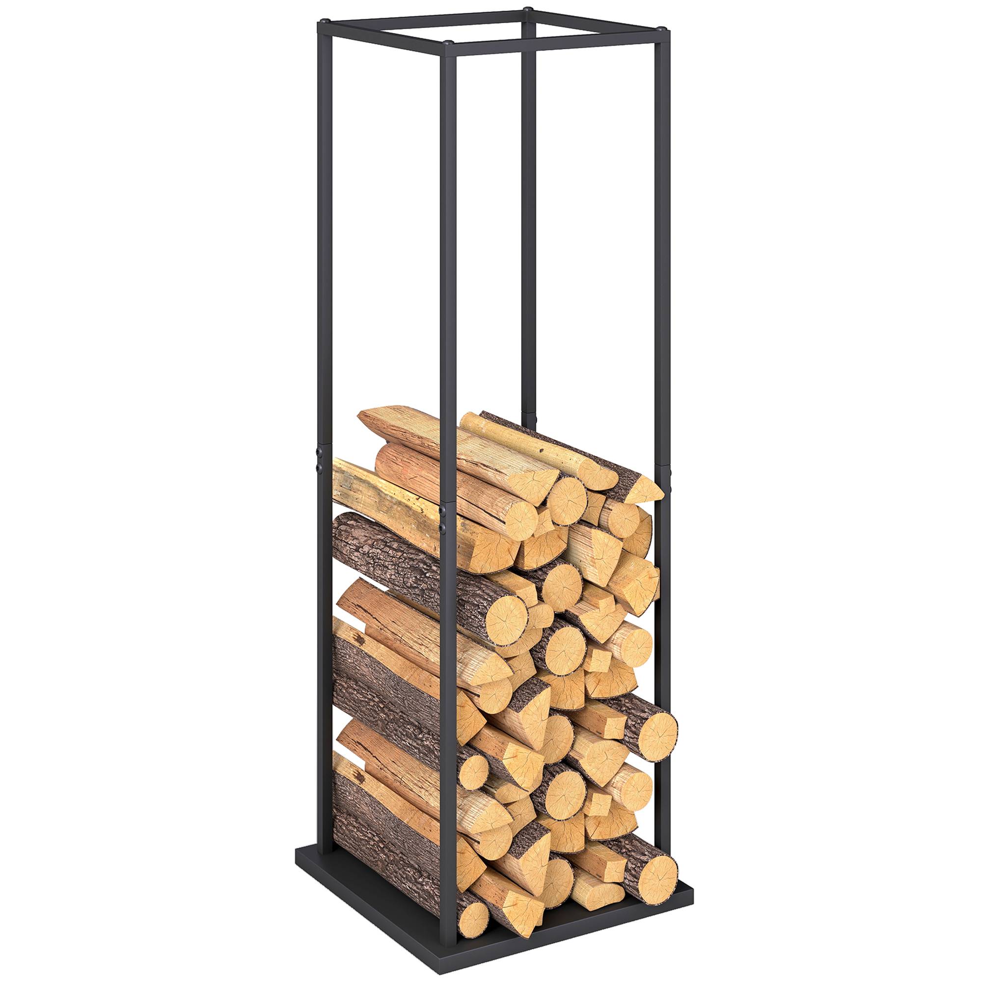 Porte-bûches en métal pour cheminée, support à bûches avec base surélevée, anti-basculement, capacité de charge 100 kg, 33 x 33 x 110 cm, noir - Image 1