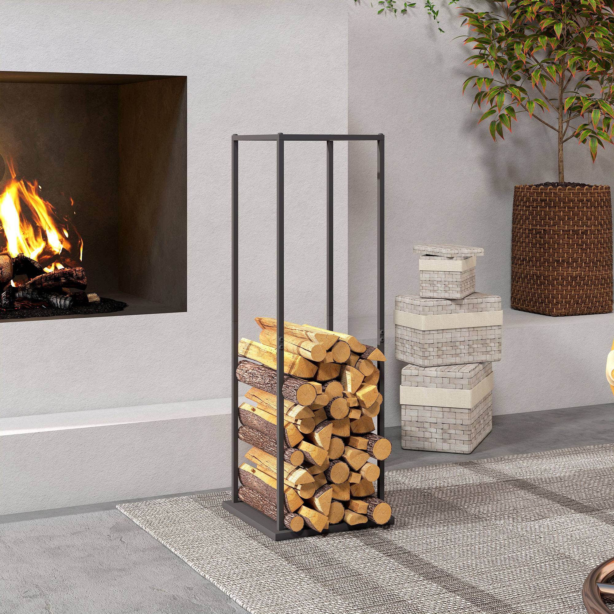 Porte-bûches en métal pour cheminée, support à bûches avec base surélevée, anti-basculement, capacité de charge 100 kg, 33 x 33 x 110 cm, noir - Image 10