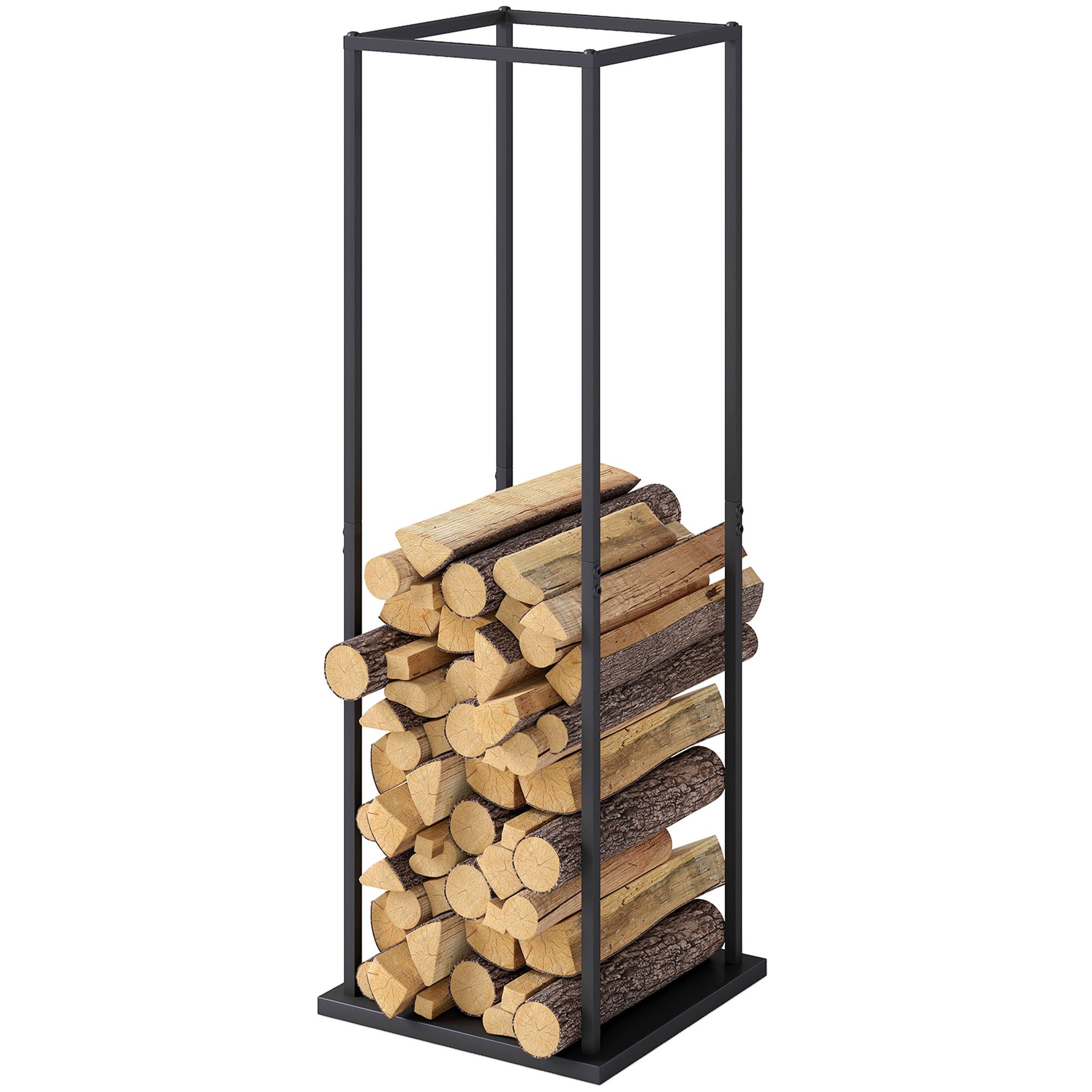 Porte-bûches en métal pour cheminée, support à bûches avec base surélevée, anti-basculement, capacité de charge 100 kg, 33 x 33 x 110 cm, noir - Image 2