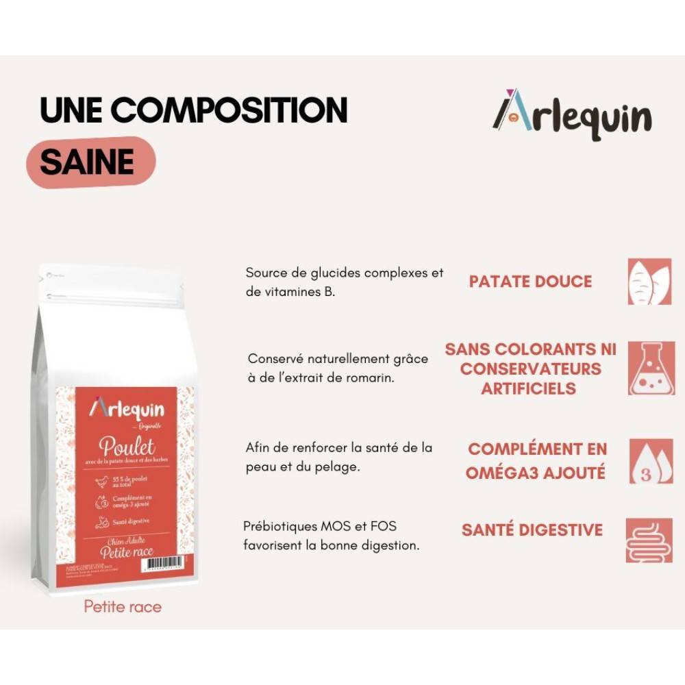 CROQUETTE CHIEN PETITE RACE SANS CÉRÉALES ARLEQUIN ORIGINELLE POULET 6 kg - Image 2