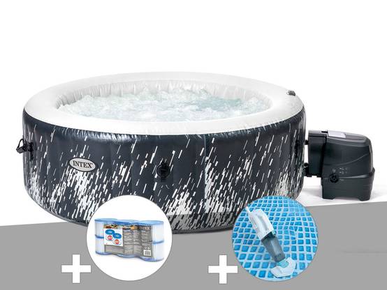 Kit spa gonflable Intex PureSpa Galaxie rond Bulles avec LED 4 places + 6 filtres + Aspirateur