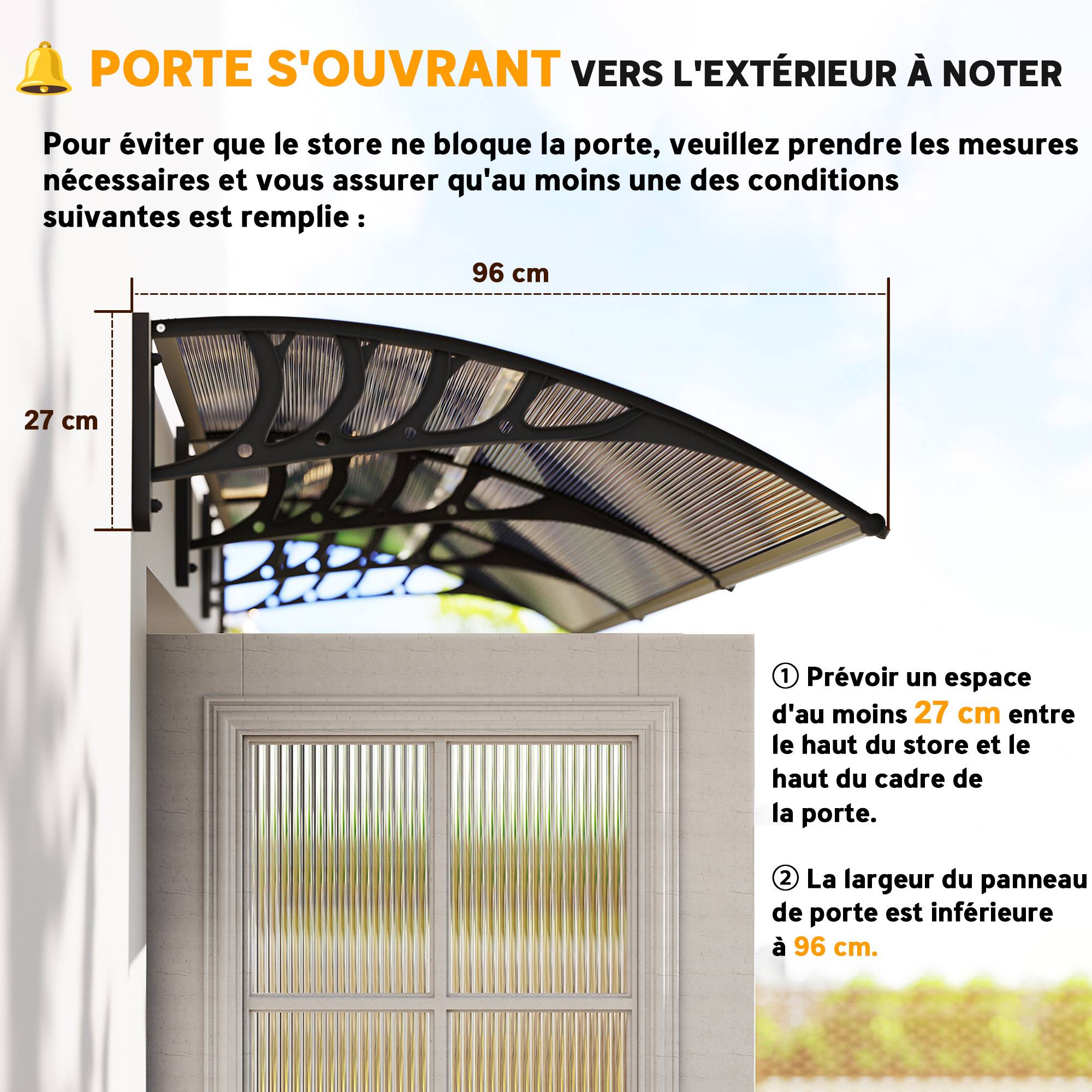 Auvent de porte toit marquise en polycarbonate auvent de porte d'entrée bord en aluminium contre la pluie et UV - Image 9