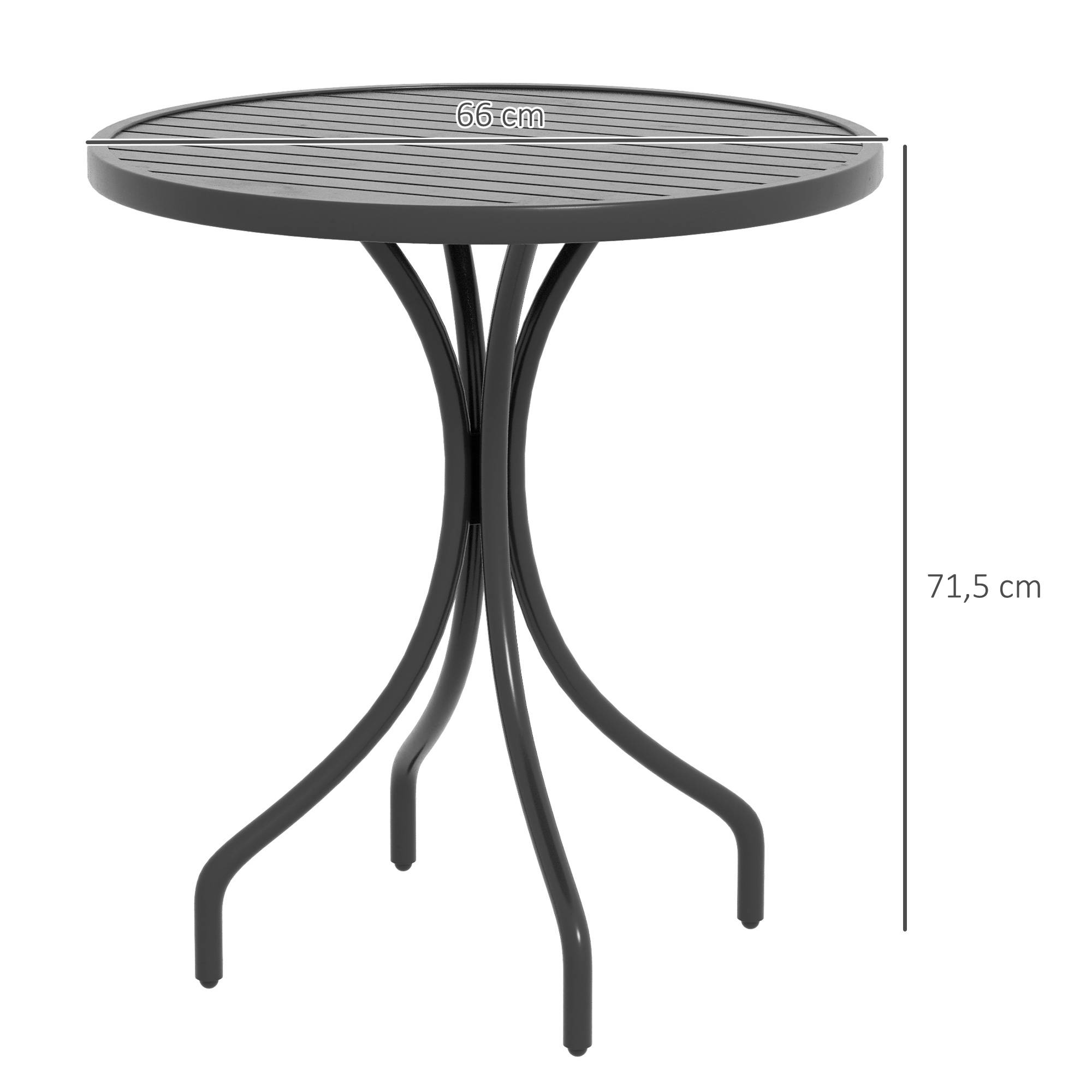 Table de jardin ronde Ø66cm, table d'exterieur en acier galvanisé avec plateau à lattes pour terrasse, balcon, noir - Image 5
