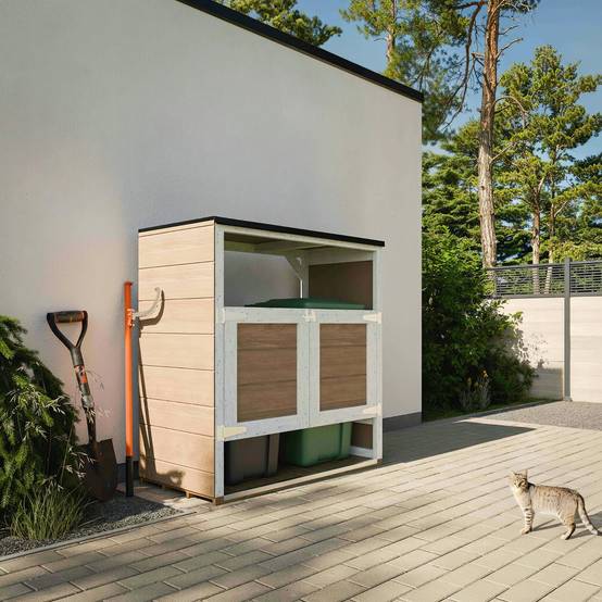 Timbela - Abri de jardin pour poubelles, Cache poubelle extérieur 1,14 m² / 2x240L - Timbela M980A-TERRA BROWN - Image 4