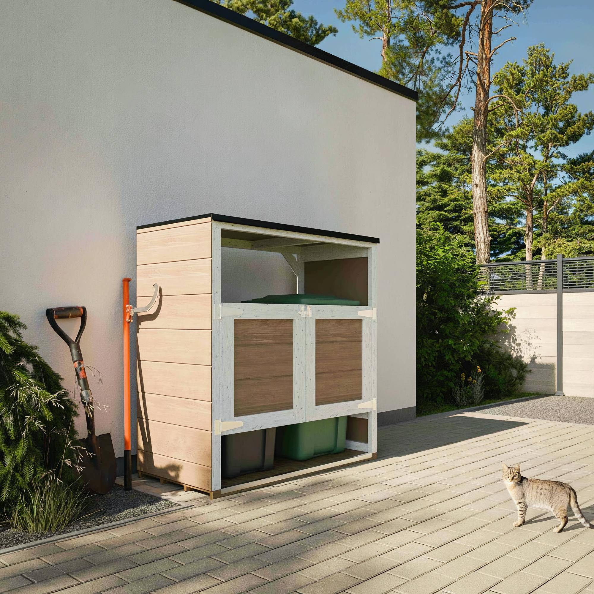 Timbela - Abri de jardin pour poubelles, Cache poubelle extérieur 1,14 m² / 2x240L - Timbela M980A-TERRA BROWN - Image 4