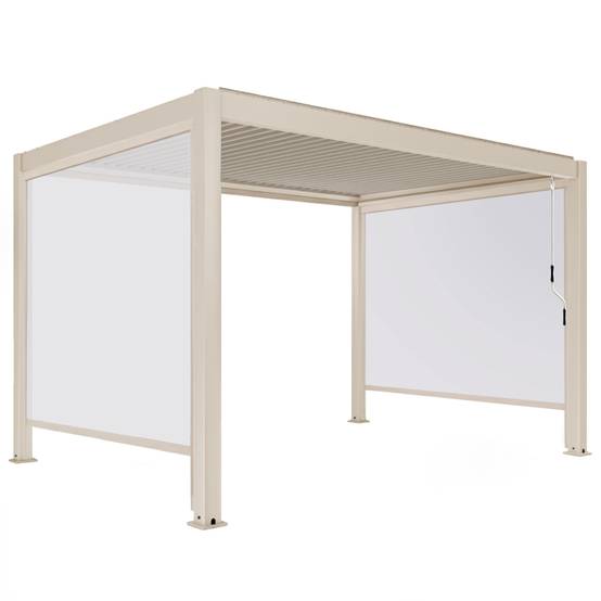 Oviala - Pergola bioclimatique autoportée 3x4m et 2 stores bois crème Athenes - Oviala - Image 2