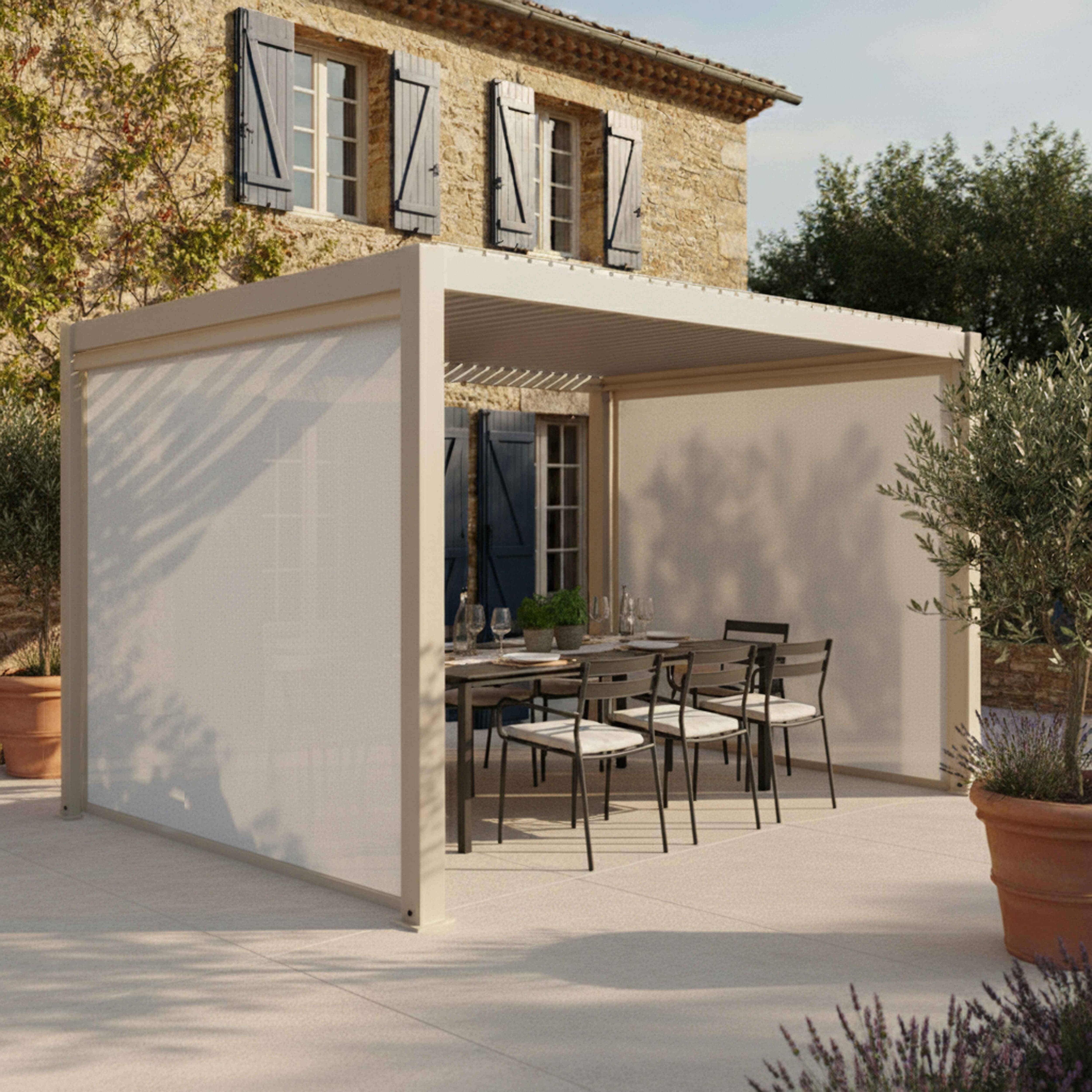 Oviala - Pergola bioclimatique autoportée 3x4m et 2 stores bois crème Athenes - Oviala - Image 1