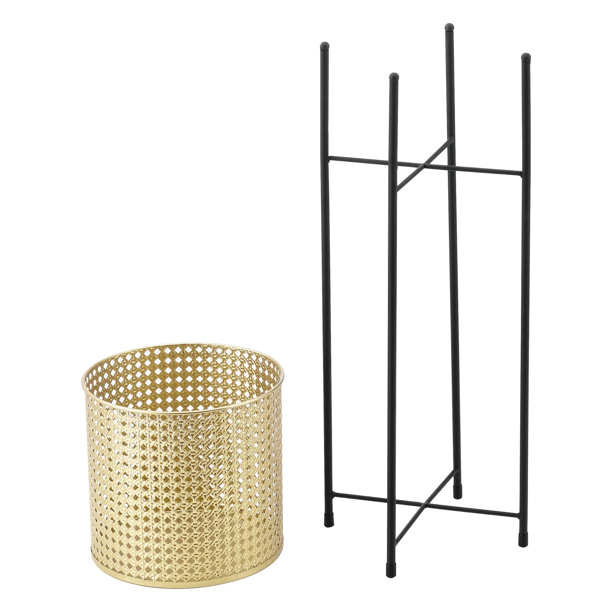 Helloshop26 - Set de 2 supports de plante ensemble cache-pot pot de fleur bac à fleurs vase métal tailles différentes noir doré - Image 2