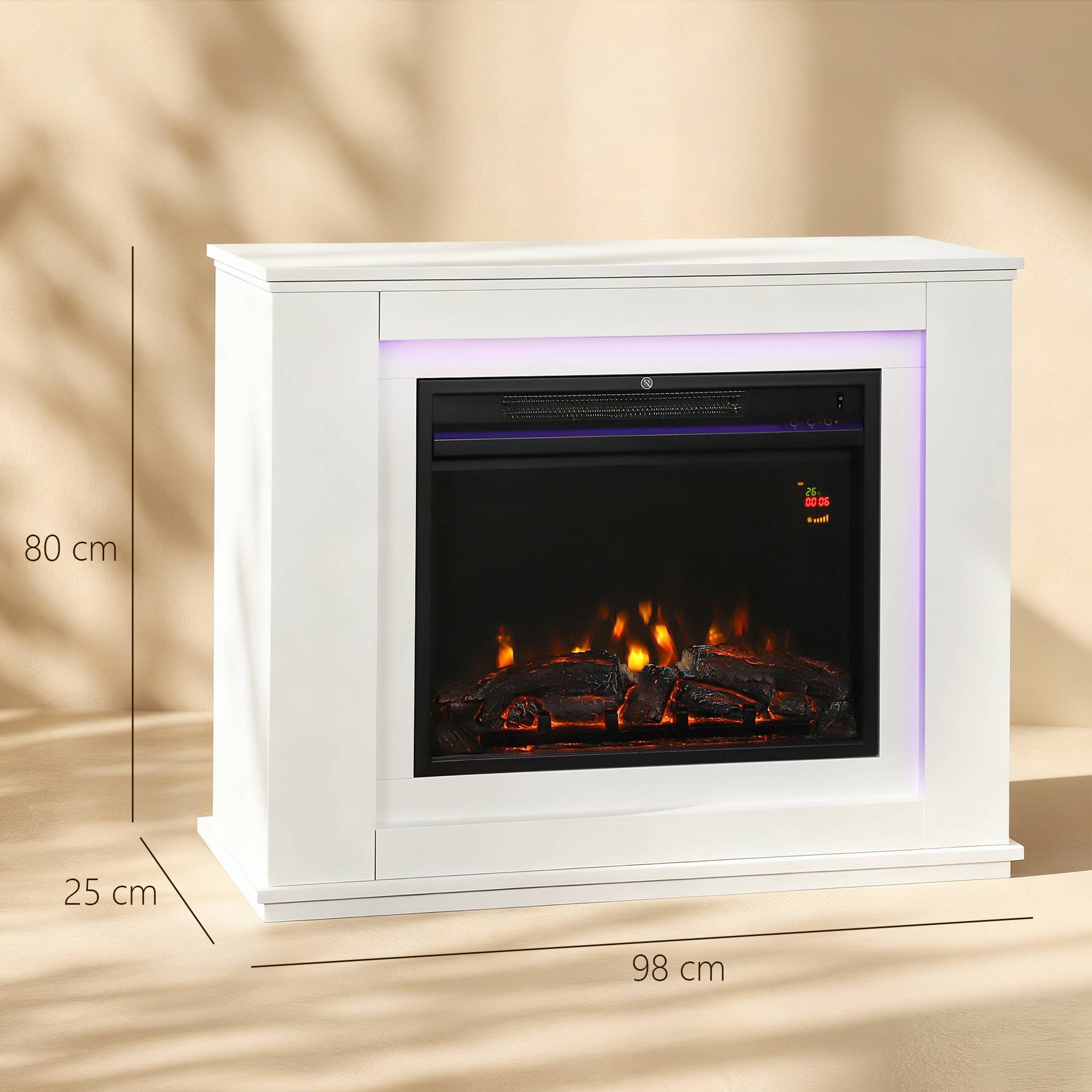 Sans Marque - Cheminée électrique, flammes réalistes avec 12 couleurs, 5 niveaux de luminosité, télécommande, minuteur, Noir - Image 5
