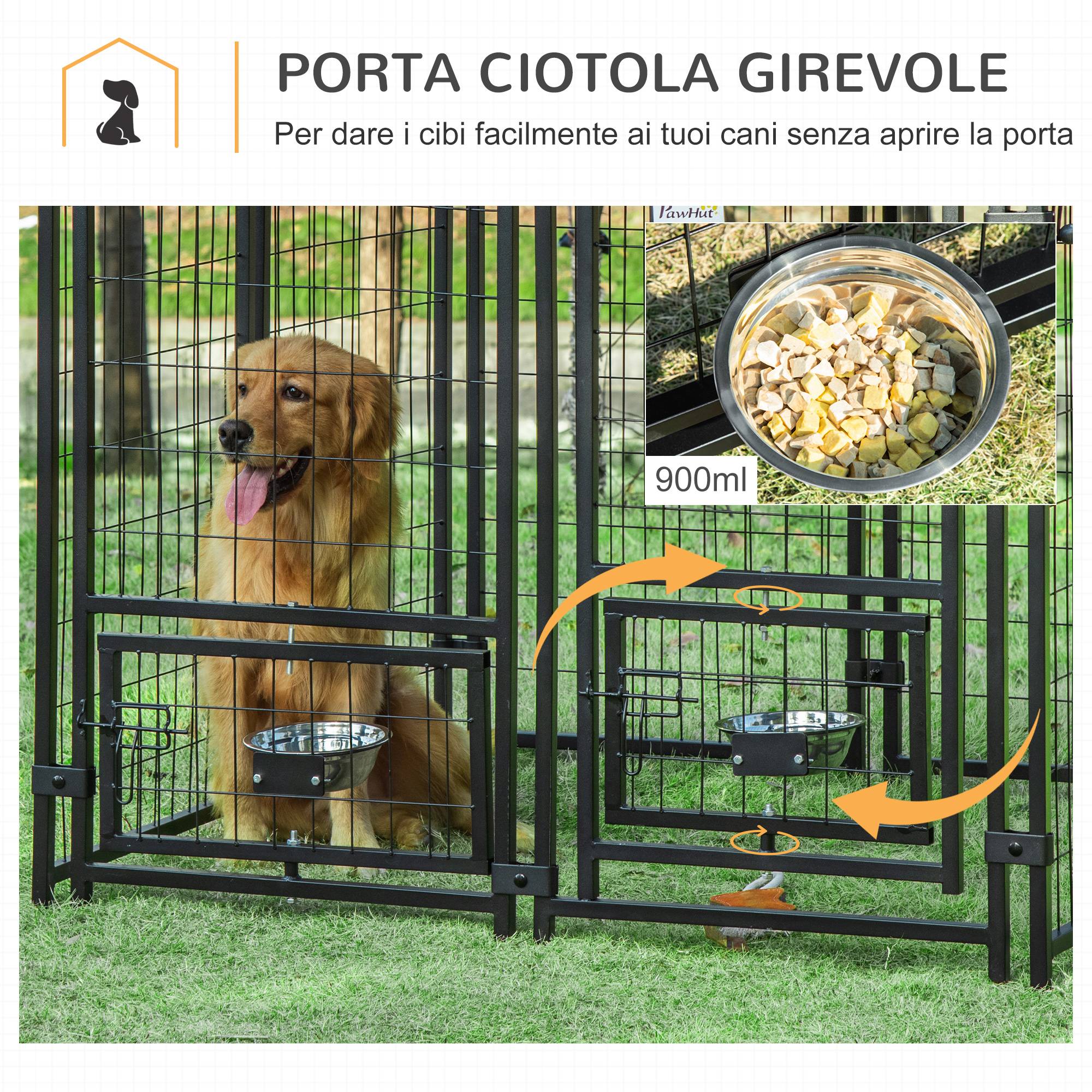Parc extérieur pour chien en acier verrouillable, 2 gamelles rotatives et housse en tissu Oxford, niche, noir et rouge - Image 7