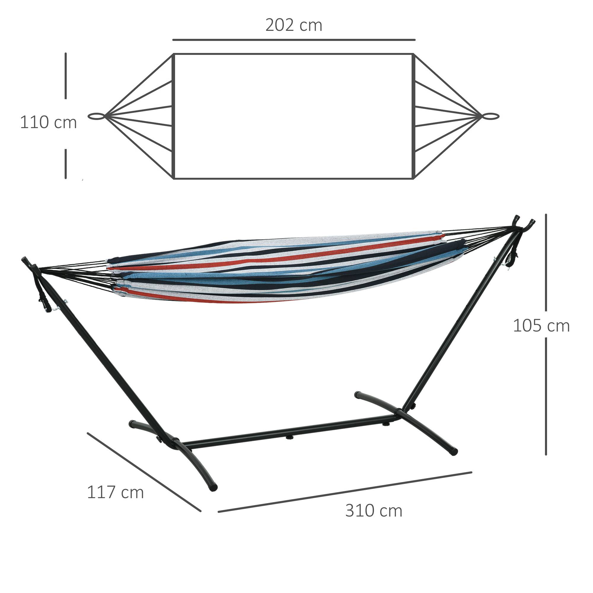 Hamac sur pied coton extérieur détente hauteur réglable 298x117x105cm bleu blanc - ComfortXL Outdoor Living - Image 5
