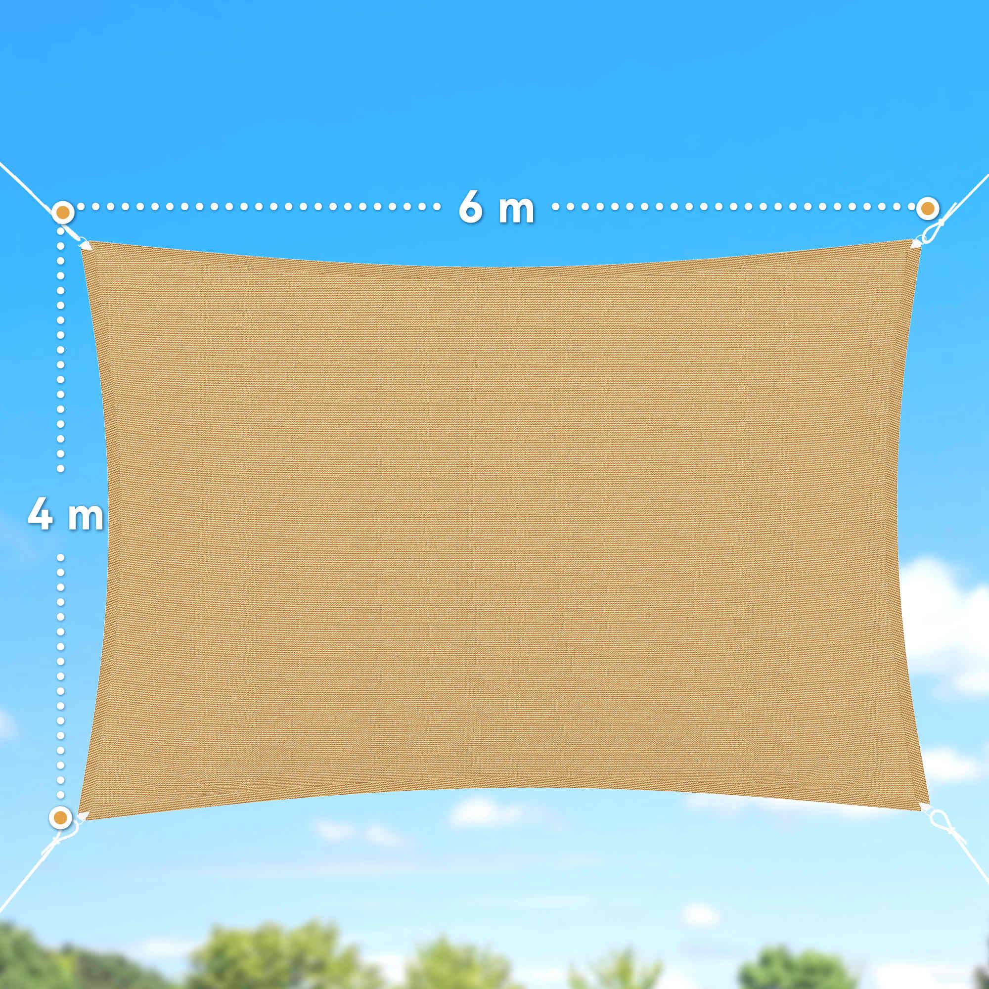 Voile d'ombrage Voile solaire - rectangulaire 4x6m anti-UV HDPE, pour terrasse piscine, sable fr230 - Image 5