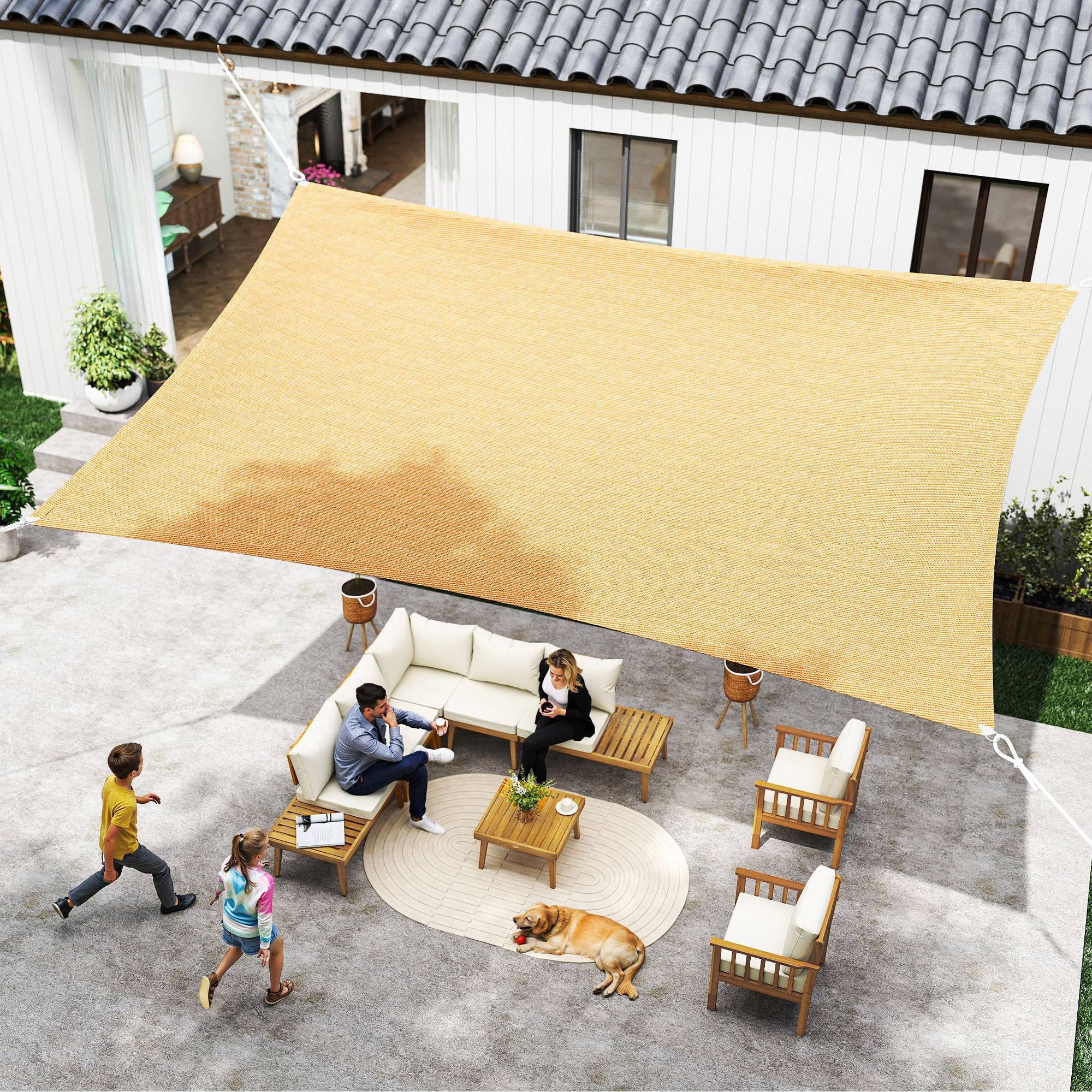 Voile d'ombrage Voile solaire - rectangulaire 4x6m anti-UV HDPE, pour terrasse piscine, sable fr230 - Image 3