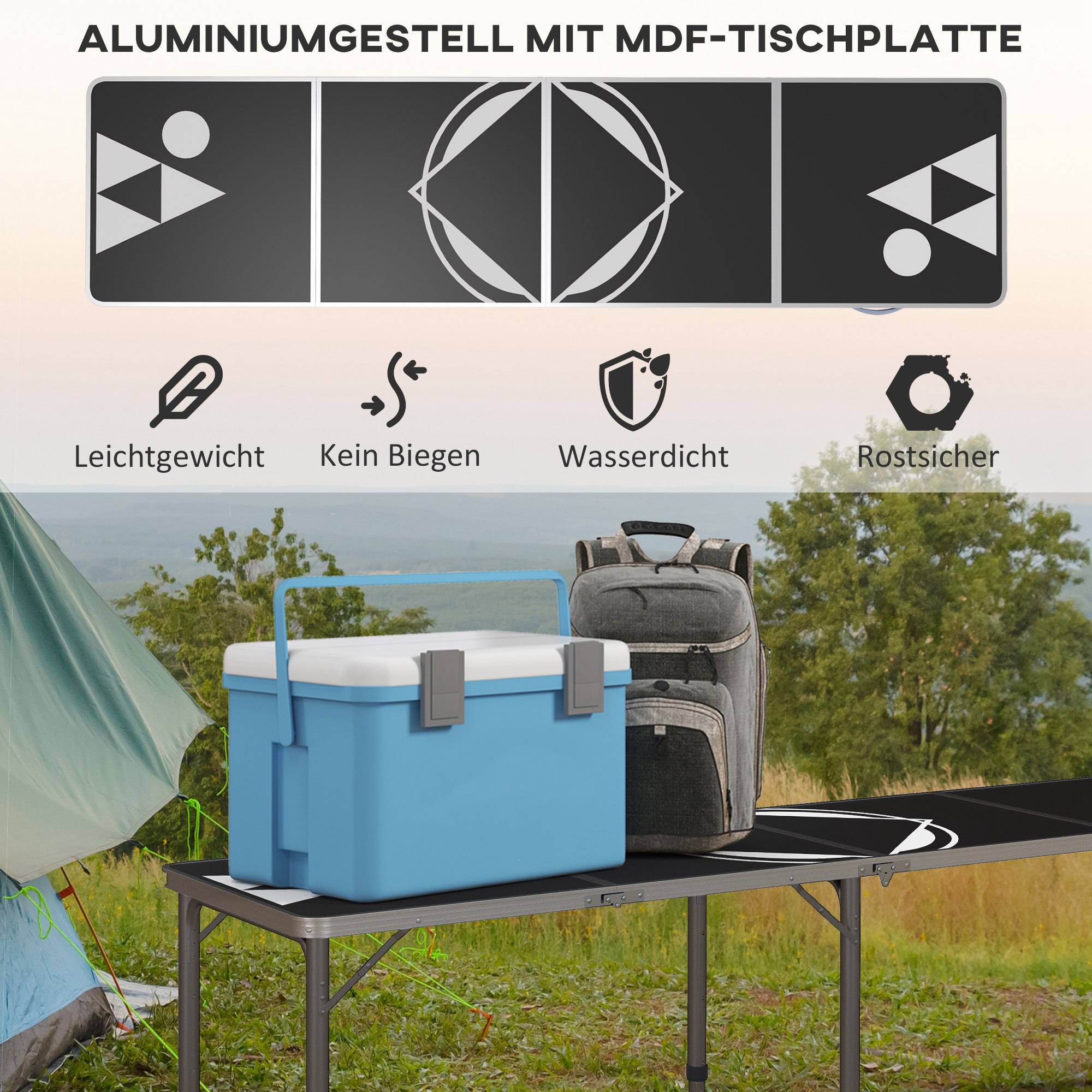 Table de camping pliante Aluminium Pique-nique Hauteur réglable 240x60cm Noir - ComfortXL Outdoor Living - Image 8