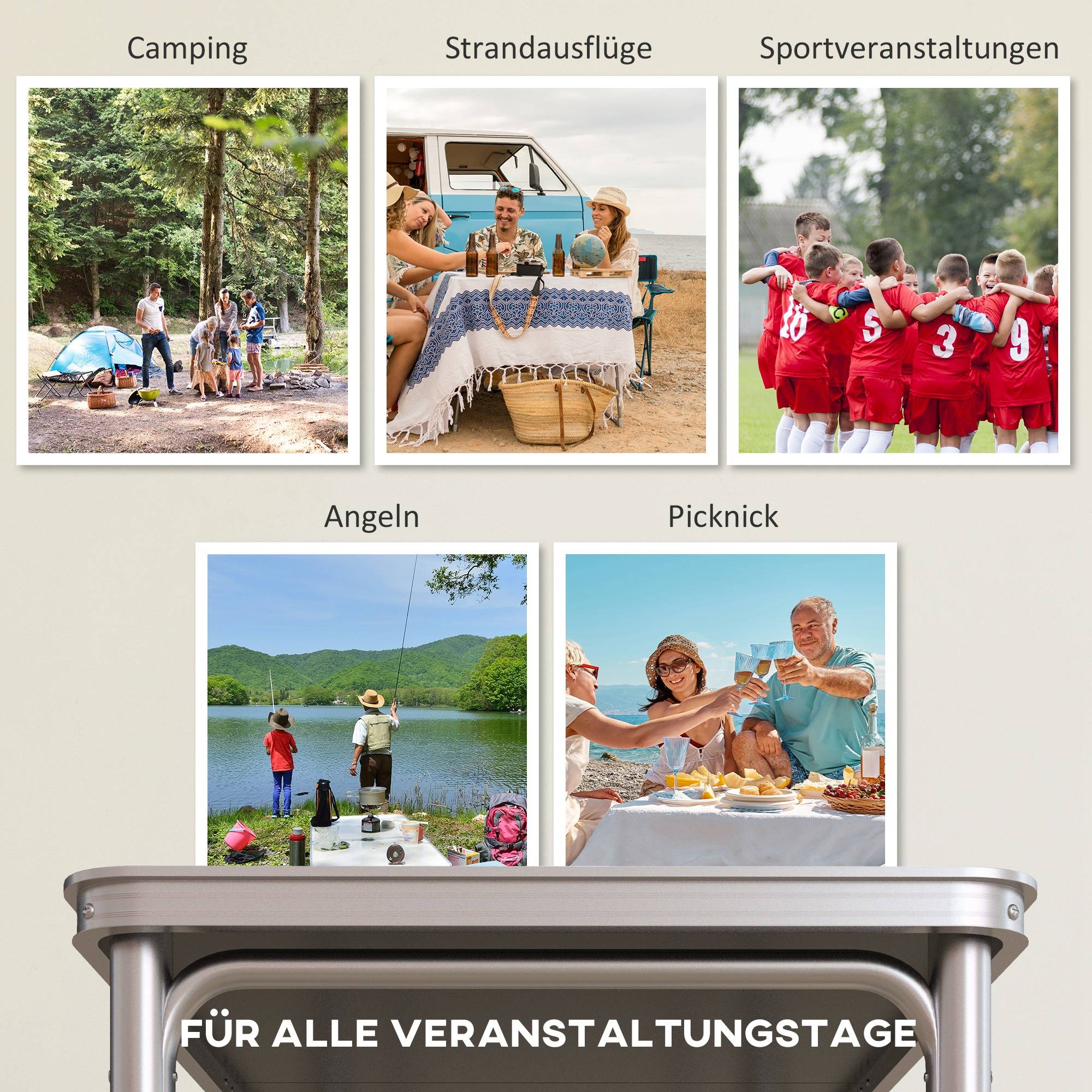 Table de camping pliante Aluminium Pique-nique Hauteur réglable 240x60cm Noir - ComfortXL Outdoor Living - Image 9