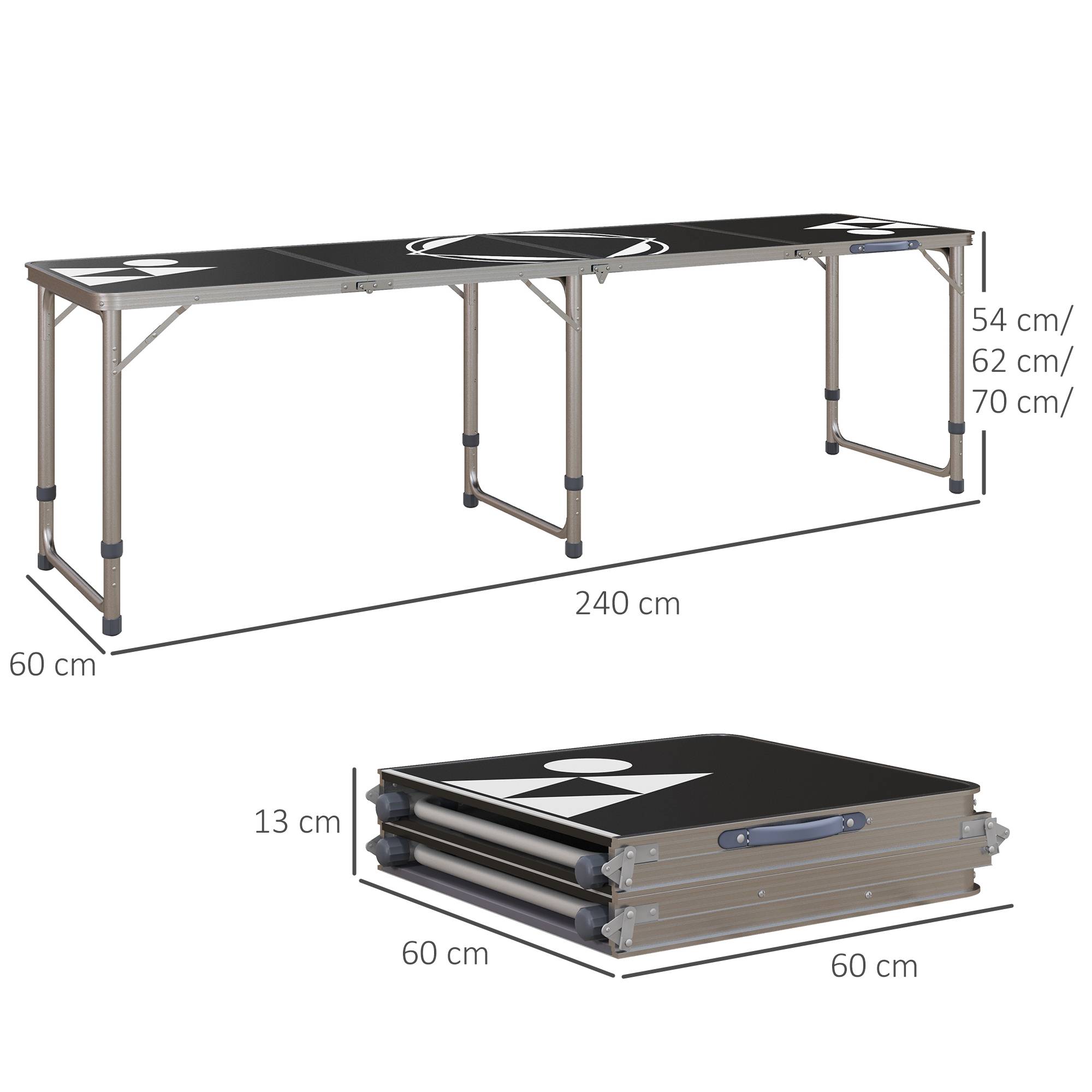 Table de camping pliante Aluminium Pique-nique Hauteur réglable 240x60cm Noir - ComfortXL Outdoor Living - Image 5