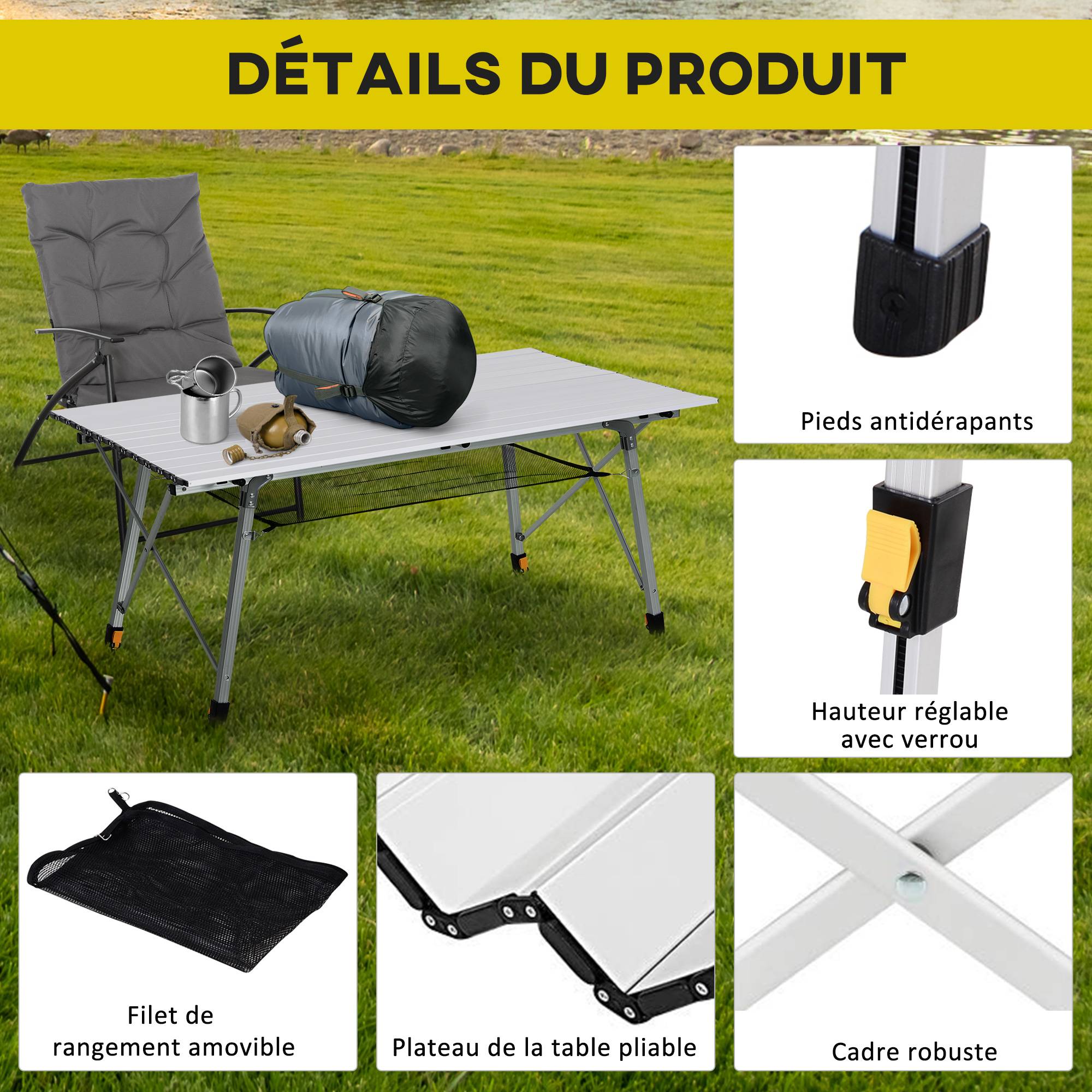 Table pliante en aluminium table de camping table de jardin 6 personnes hauteur réglable + sac de transport - Image 9