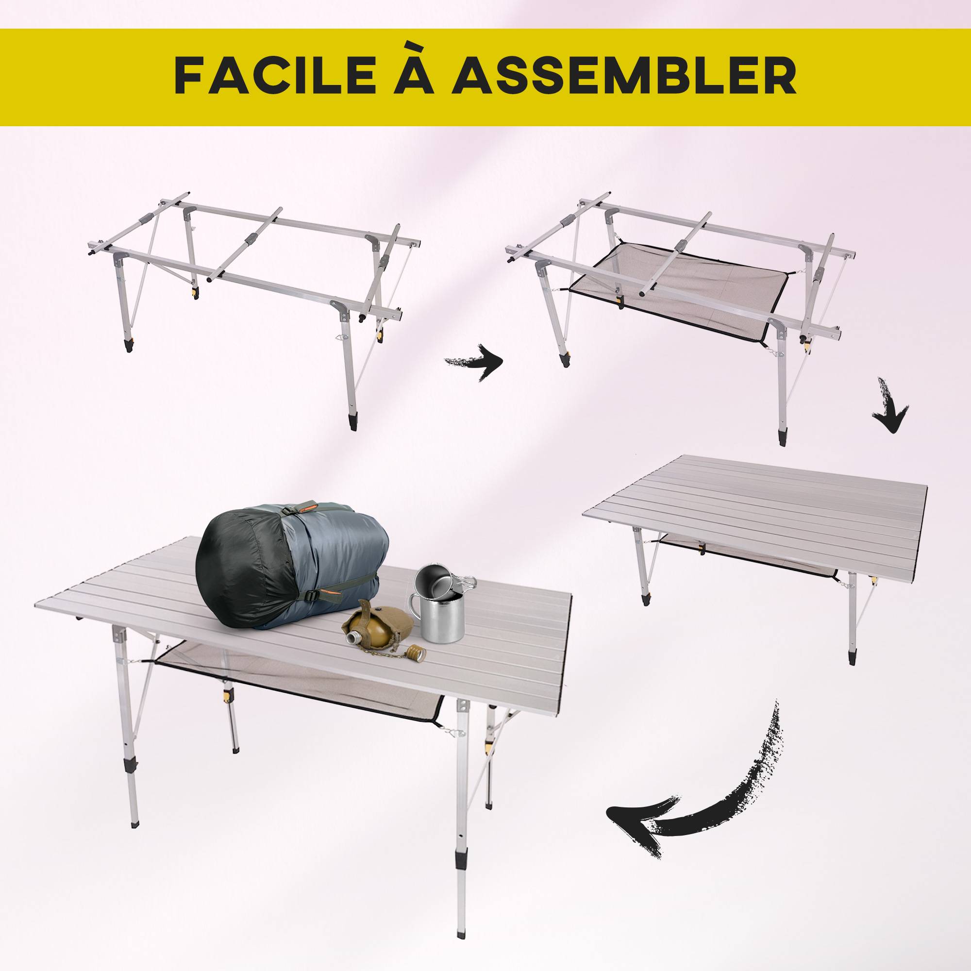Table pliante en aluminium table de camping table de jardin 6 personnes hauteur réglable + sac de transport - Image 6