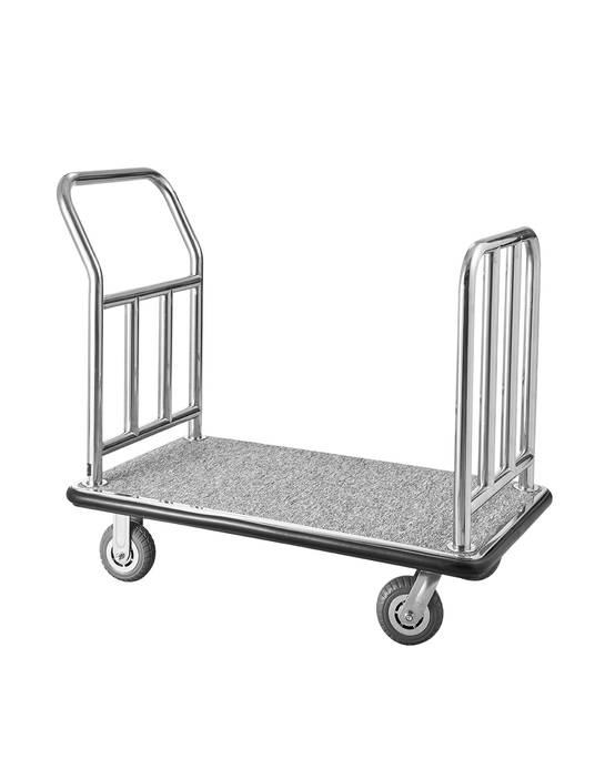 VEVOR Chariot bagages hôtel, charge 340kg. Plate-forme, cadre amovible. Moquette grise. Pour hôtels, condos. - Image 1