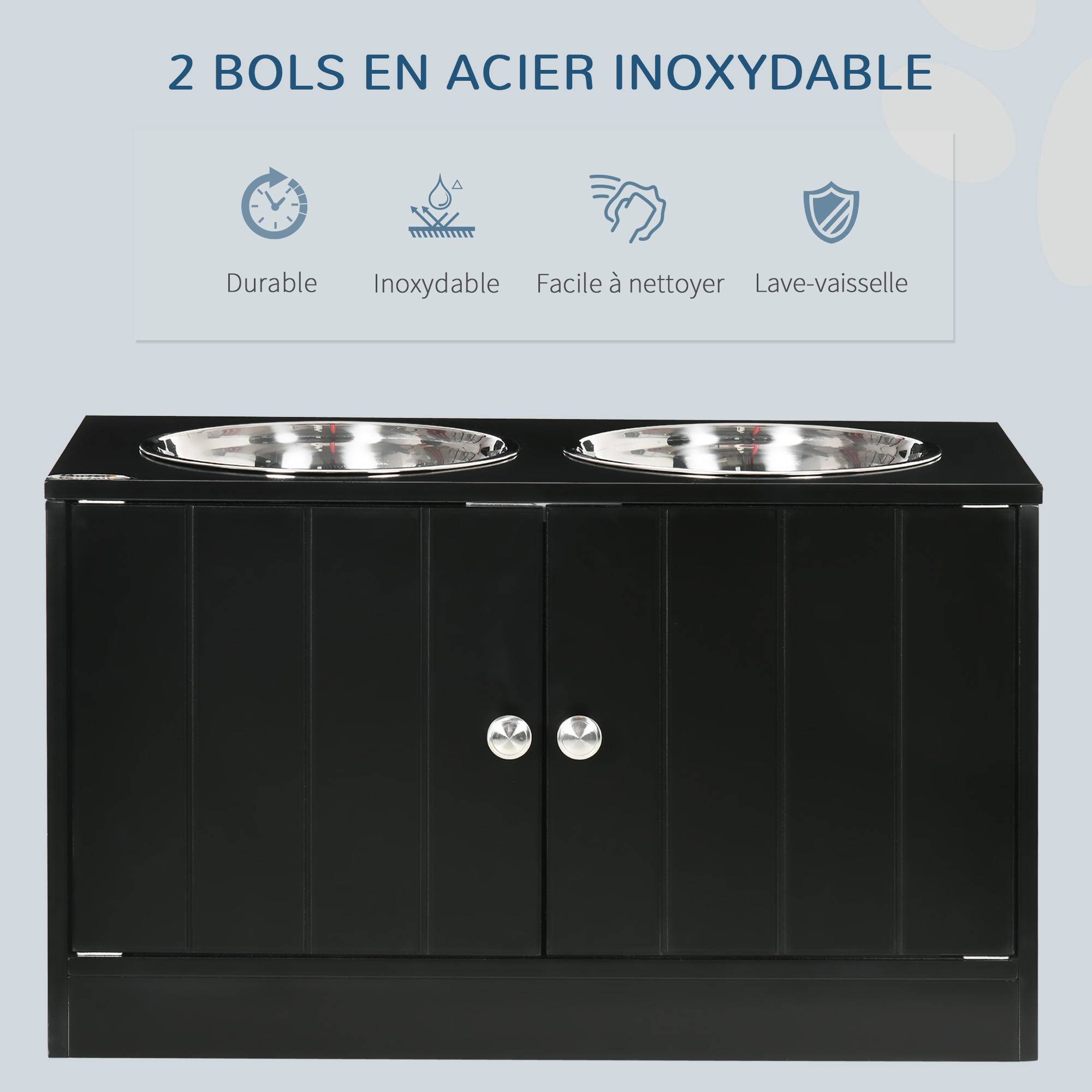 Gamelles chiens surélevées gamelle double chien chat porte-gamelles 60 x 30 x 35,5 cm 2 gamelles 2L acier inox incluses - Image 6