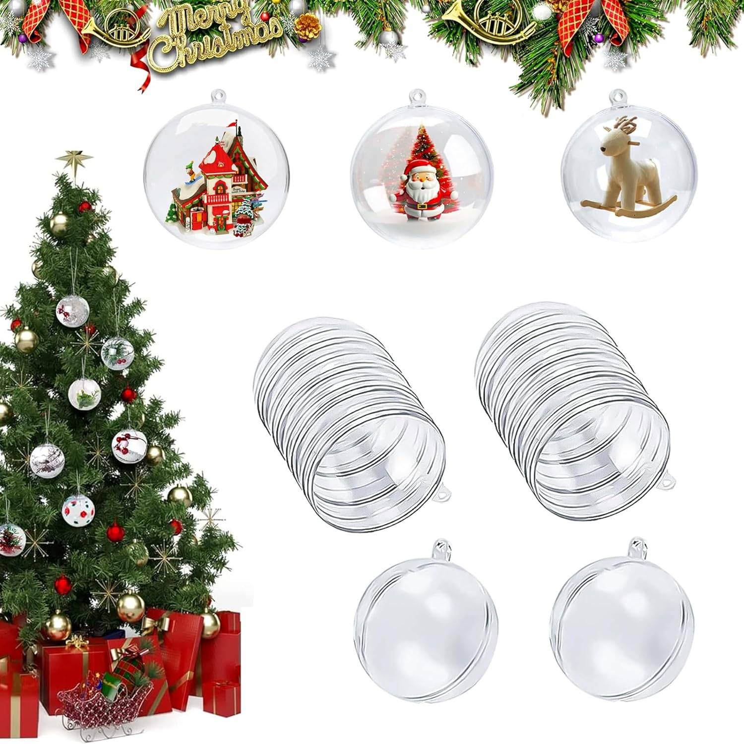 20 Pièces Boules De Noël Transparente, Ø 6 cm,Boule en Plastique A Remplir,Divisible et Réutilisable - Image 1