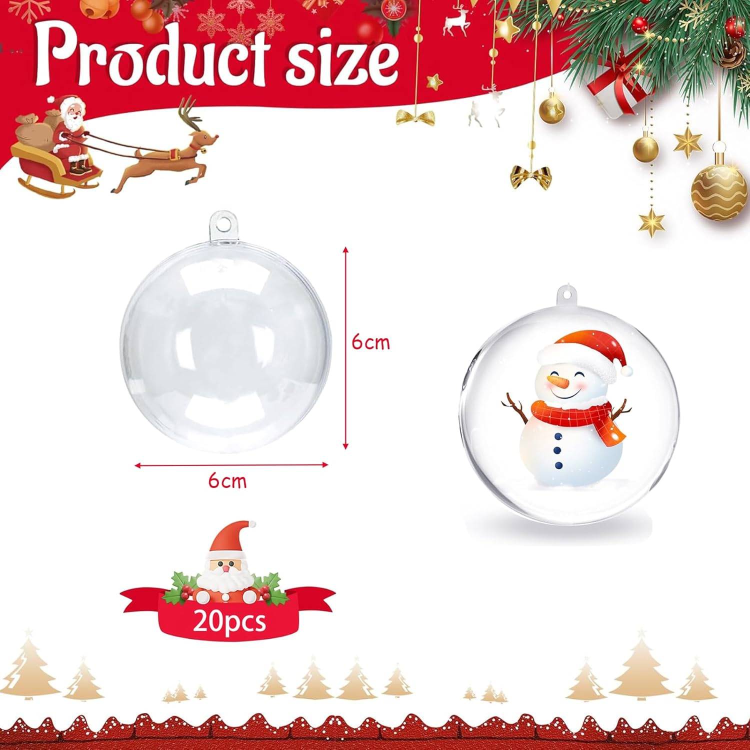20 Pièces Boules De Noël Transparente, Ø 6 cm,Boule en Plastique A Remplir,Divisible et Réutilisable - Image 2