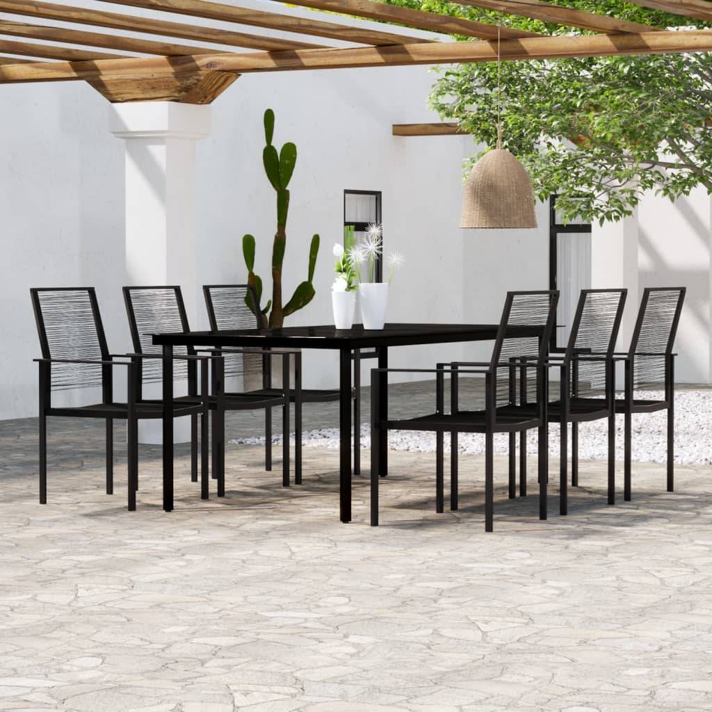 Grand Ensemble Repas 6P 200cm Rotin Creux PVC Acier Noir – ComfortXL Outdoor Living - Image 1