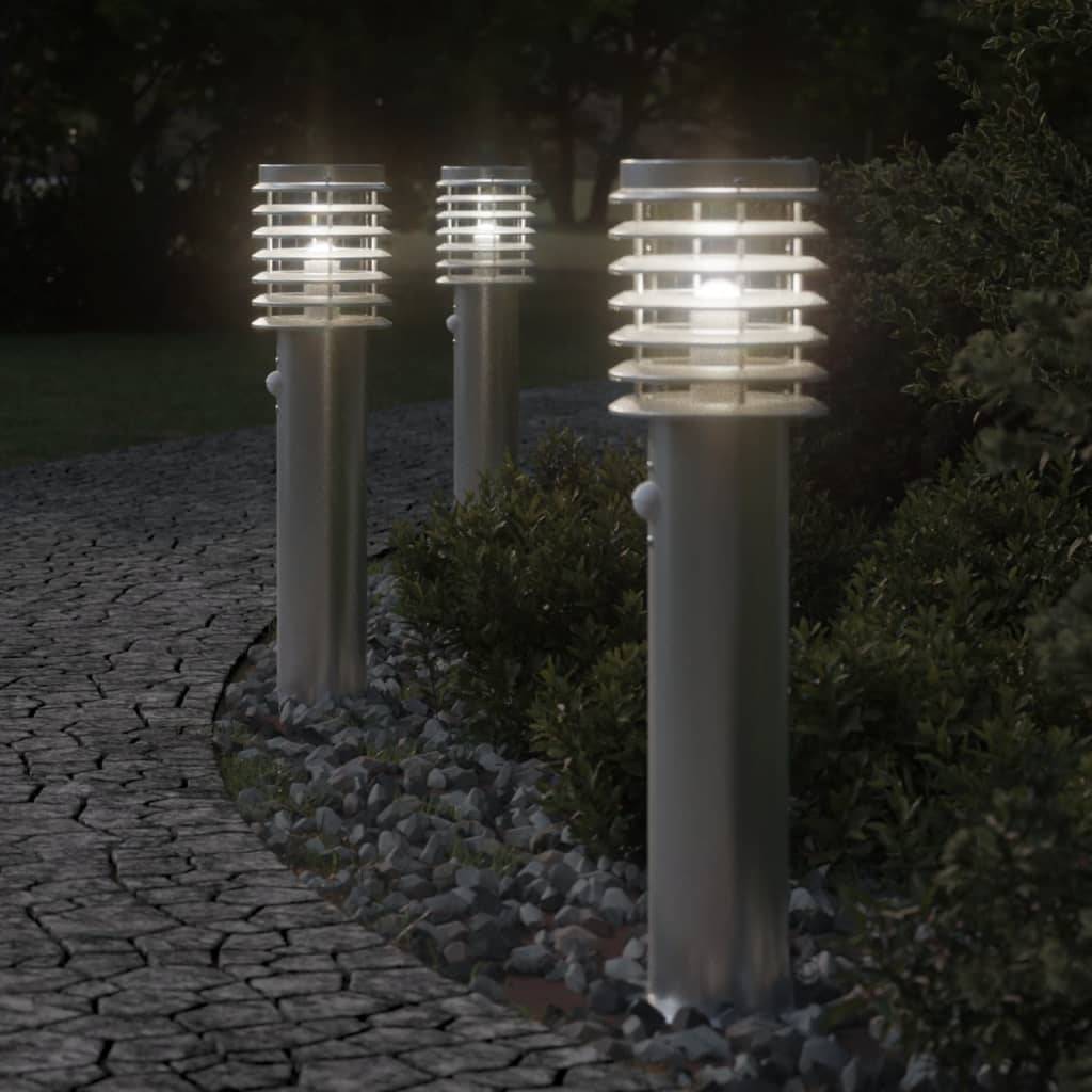 Lampadaire de jardin - Lampadaire d'extérieur avec capteur argenté acier inoxydable-JU1051 - Image 2