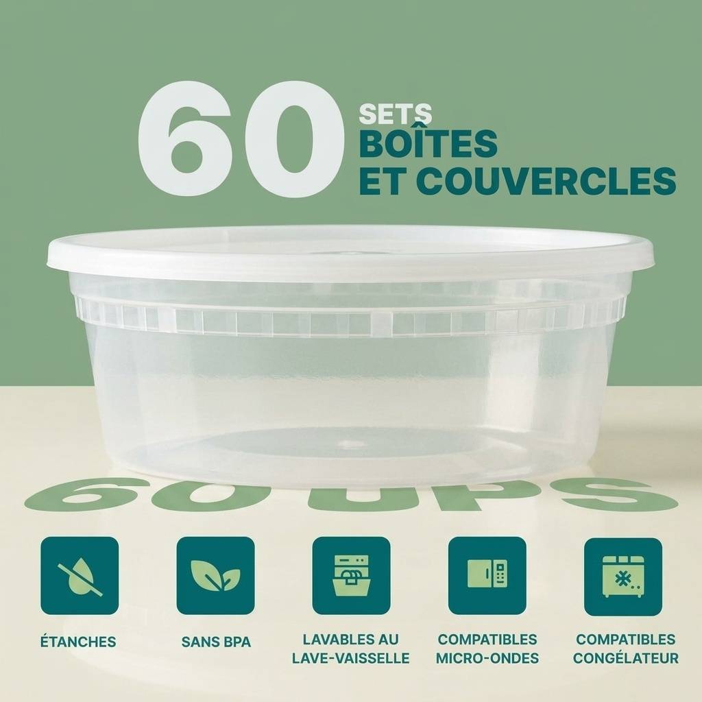 48 contenants plastiques étanches avec couvercles (préparation repas, restes) - Image 2
