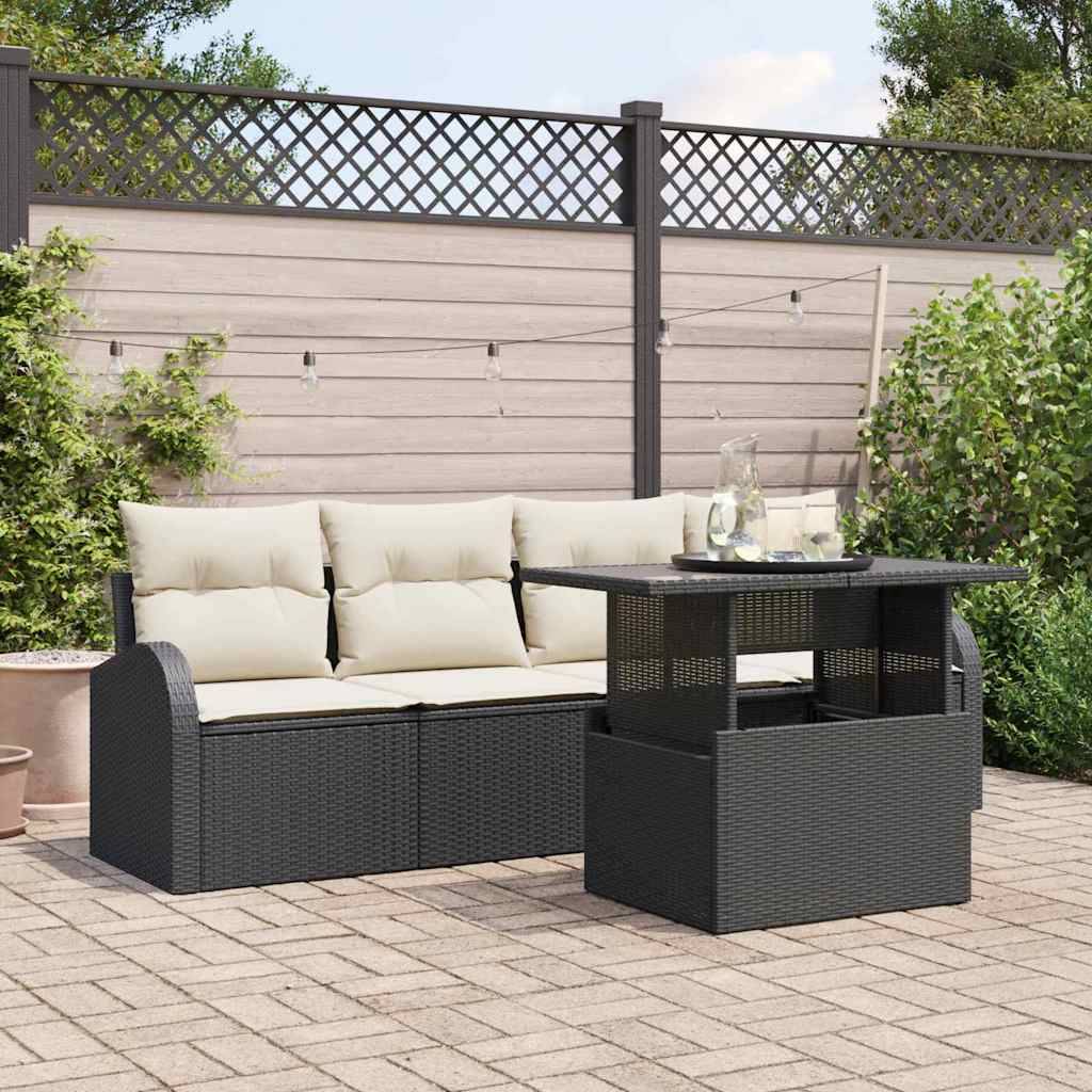 ComfortXL - Salon de jardin 4 places poly rotin pieds réglables design modulable pour jardin terrasse Noir et coussins Noirs – ComfortXL Outdoor Living - Image 1