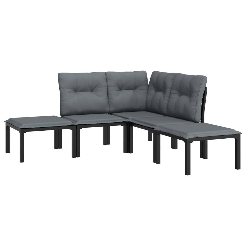 Salon de jardin 5 pcs | Mobilier d'extérieur noir et gris résine tressée Maison Chic - Image 3