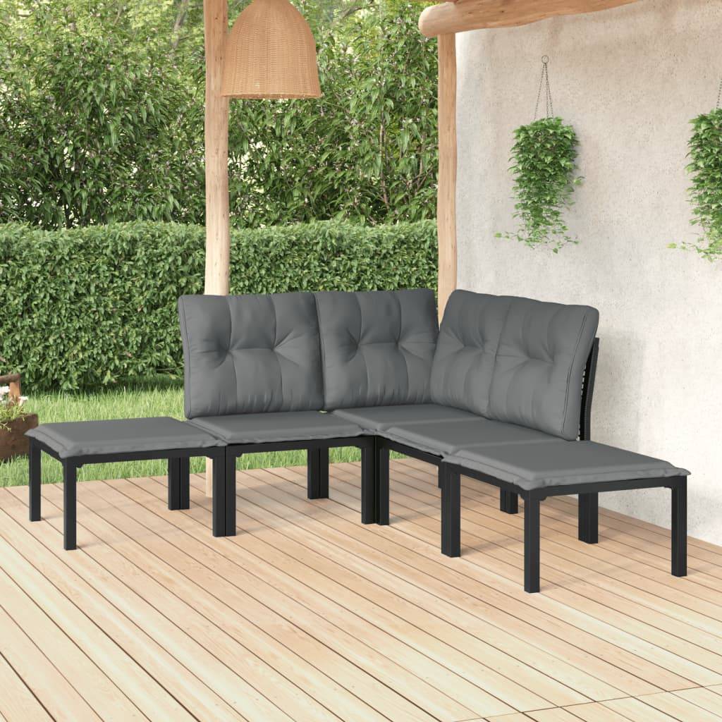 Salon de jardin 5 pcs | Mobilier d'extérieur noir et gris résine tressée Maison Chic - Image 2
